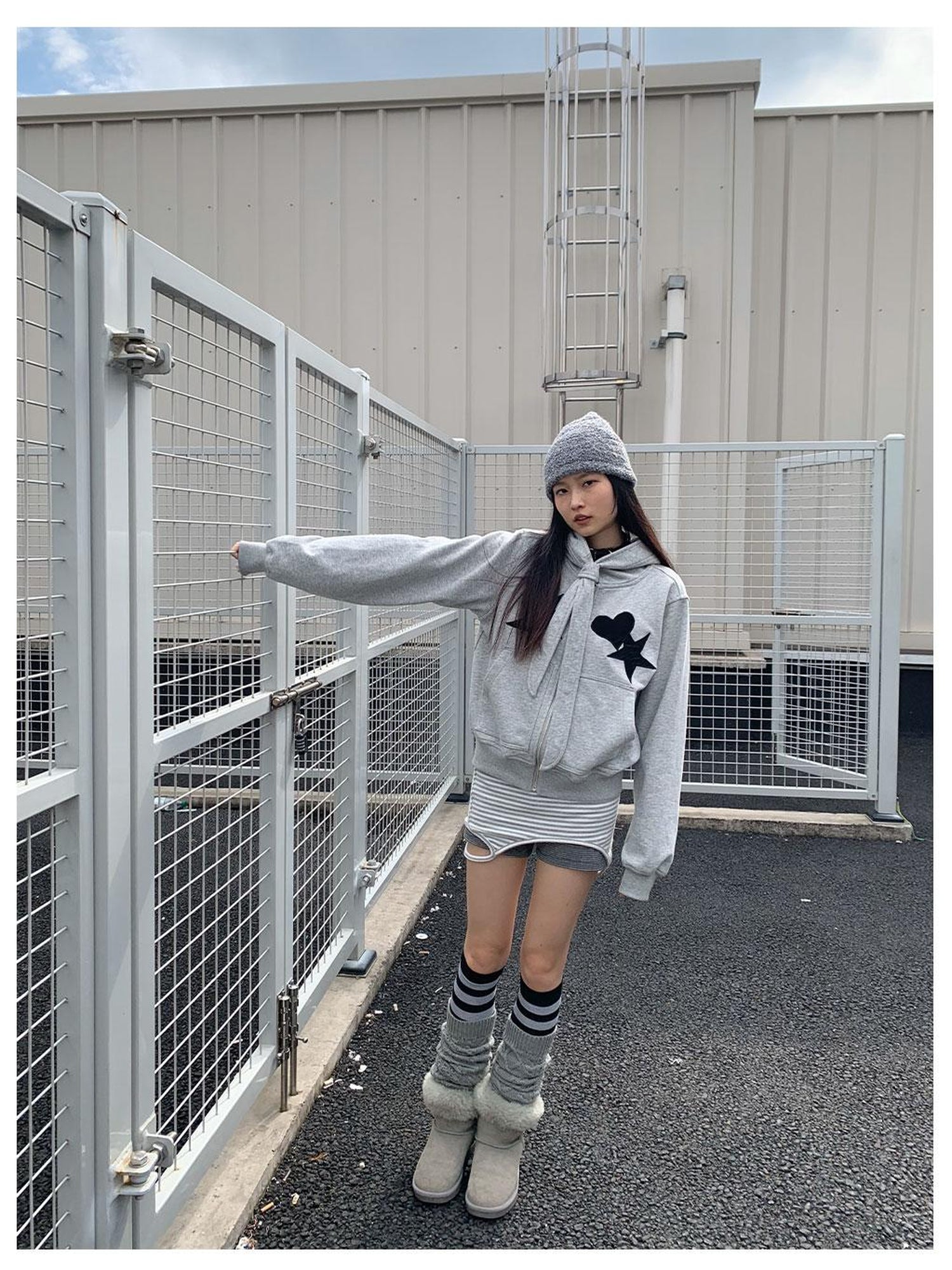 innomoood Geometric Patchwork Hooded Knit Sweatshirt