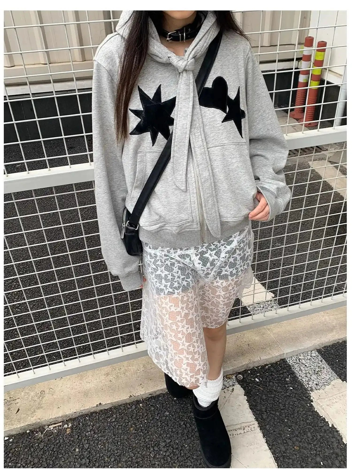 Geometric Patchwork Hooded Knit Sweatshirt