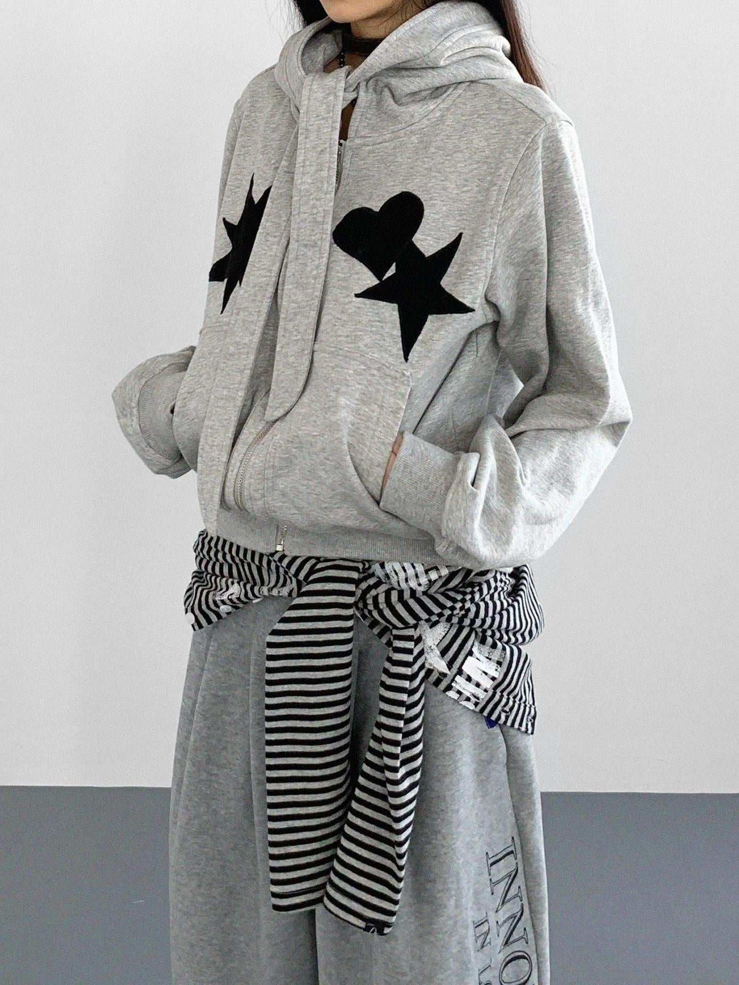 innomoood Geometric Patchwork Hooded Knit Sweatshirt