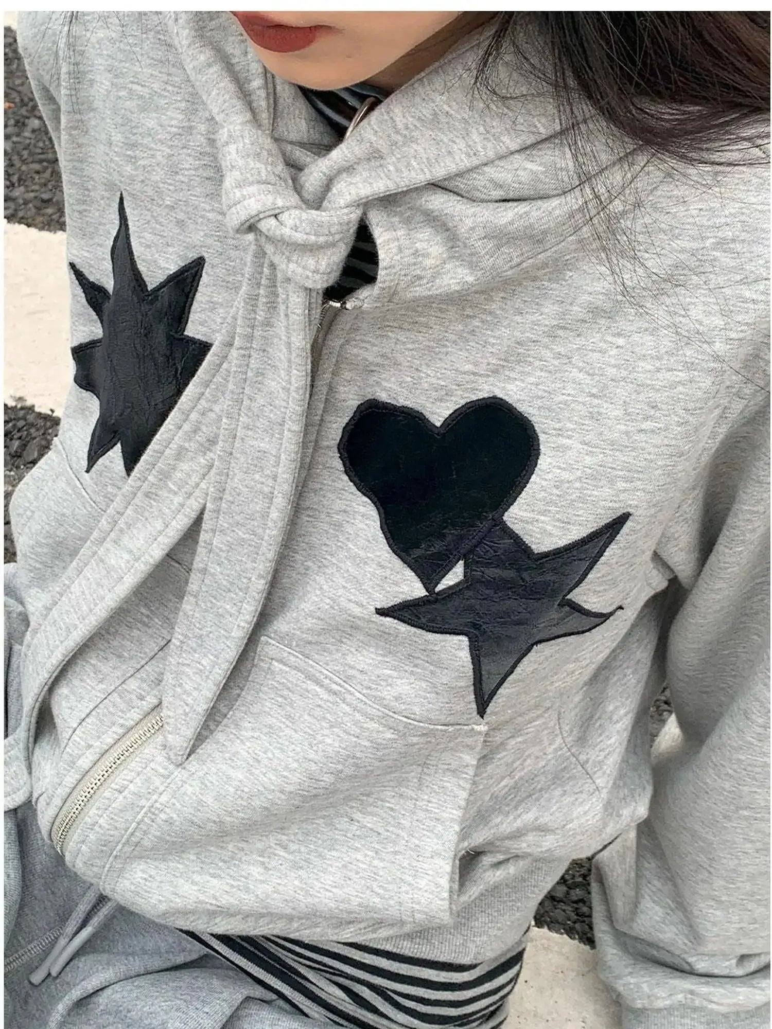 Geometric Patchwork Hooded Knit Sweatshirt