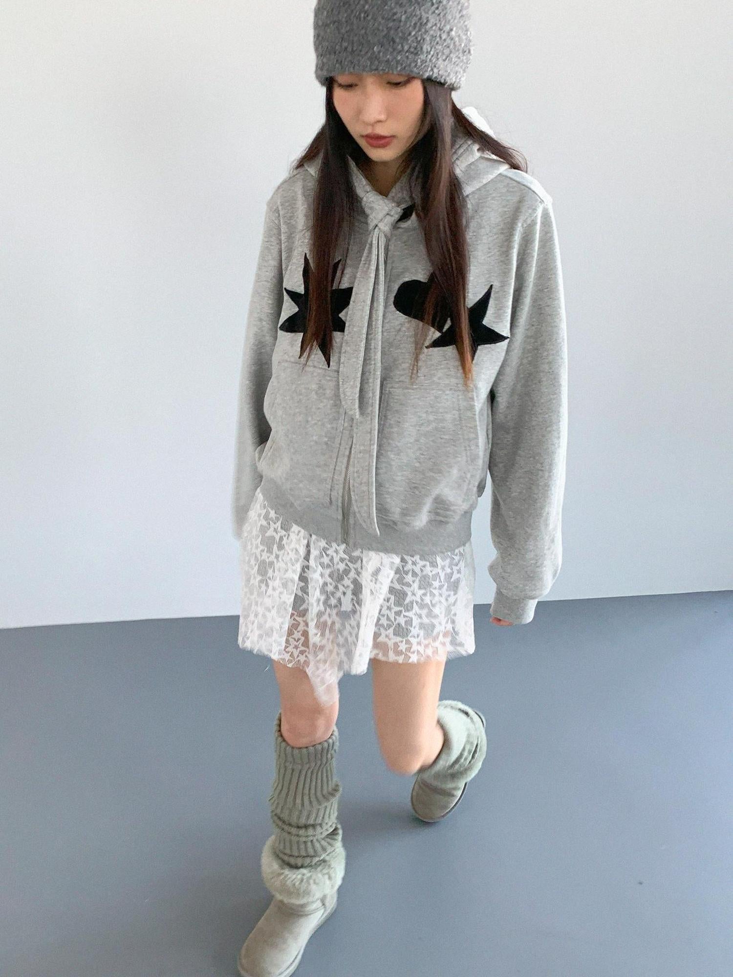 innomoood Geometric Patchwork Hooded Knit Sweatshirt