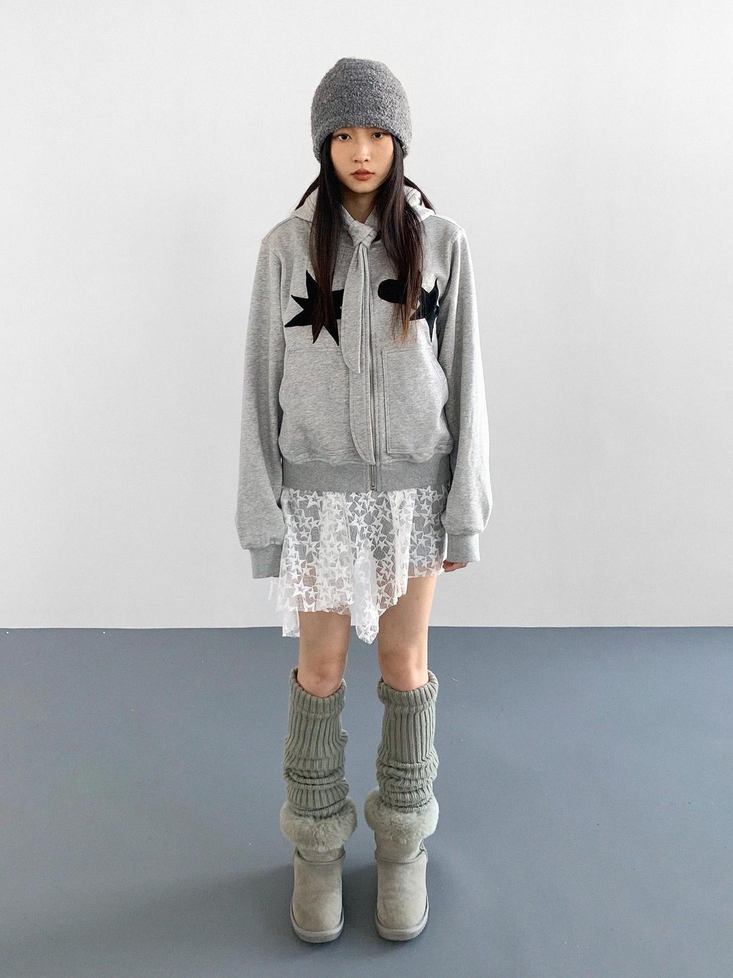 innomoood Geometric Patchwork Hooded Knit Sweatshirt