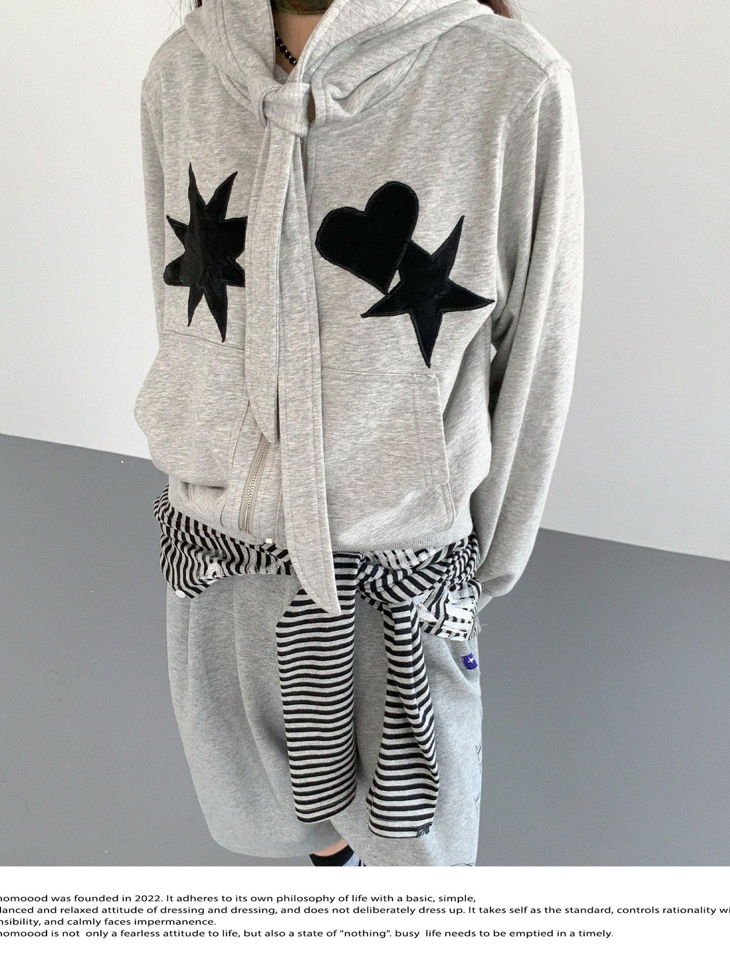innomoood Geometric Patchwork Hooded Knit Sweatshirt