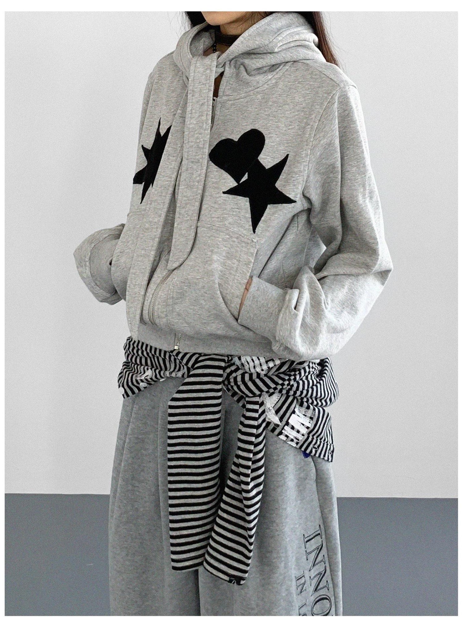 innomoood Geometric Patchwork Hooded Knit Sweatshirt