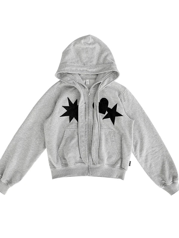 Geometric Patchwork Hooded Knit Sweatshirt