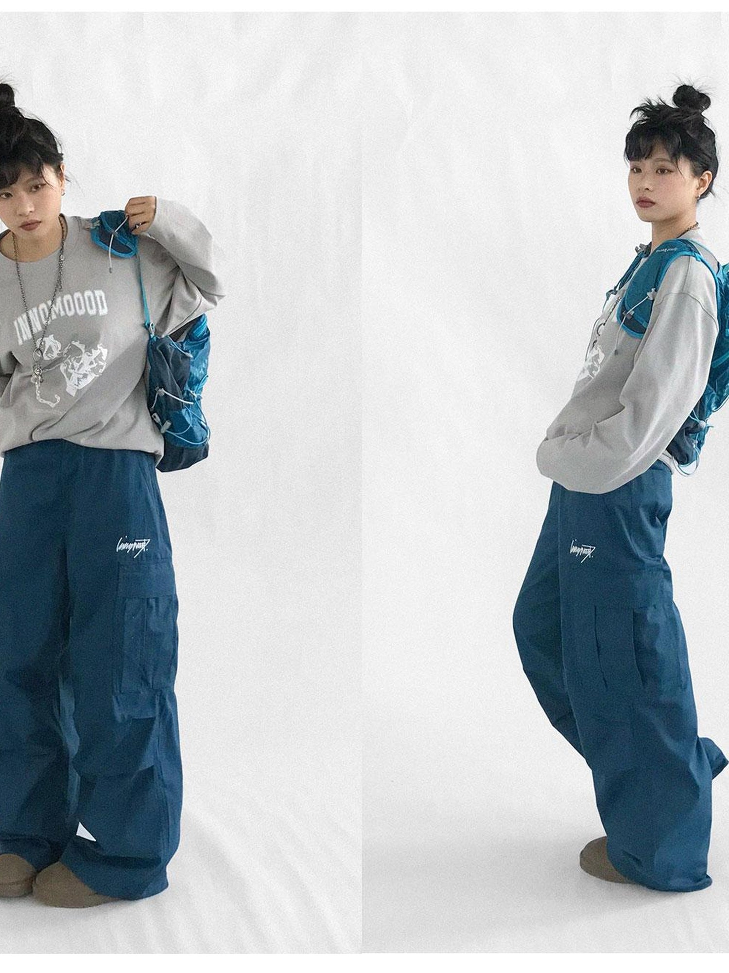 innomoood Heavy Duty Adjustable Cargo Parachute Pants