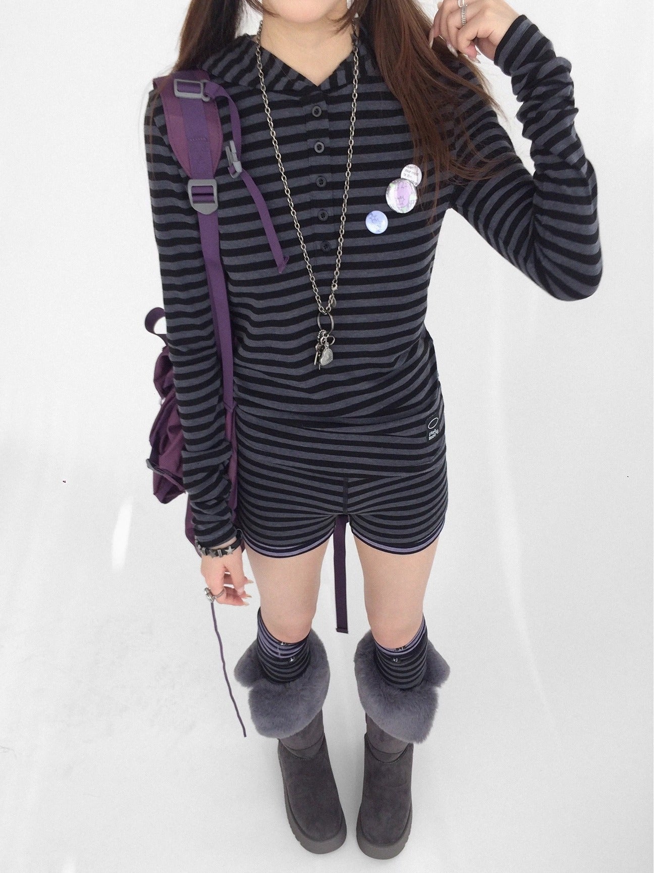 innomoood High Stretch Striped High Waist Slim Fit Sporty Knit Women Casual Short