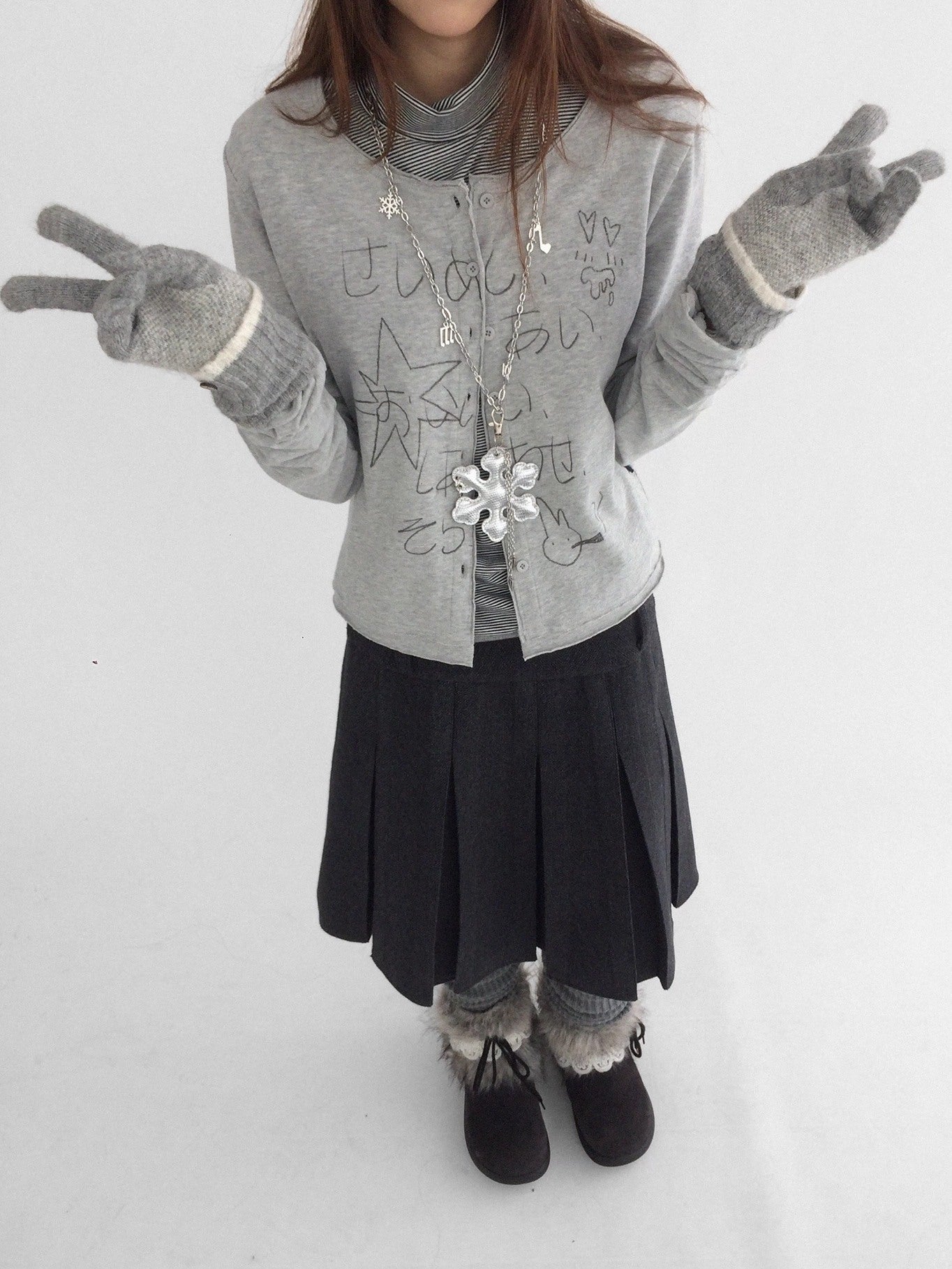 innomoood High Waist Pleated A Line Workwear Women Dark Gray Casual Midi Skirt