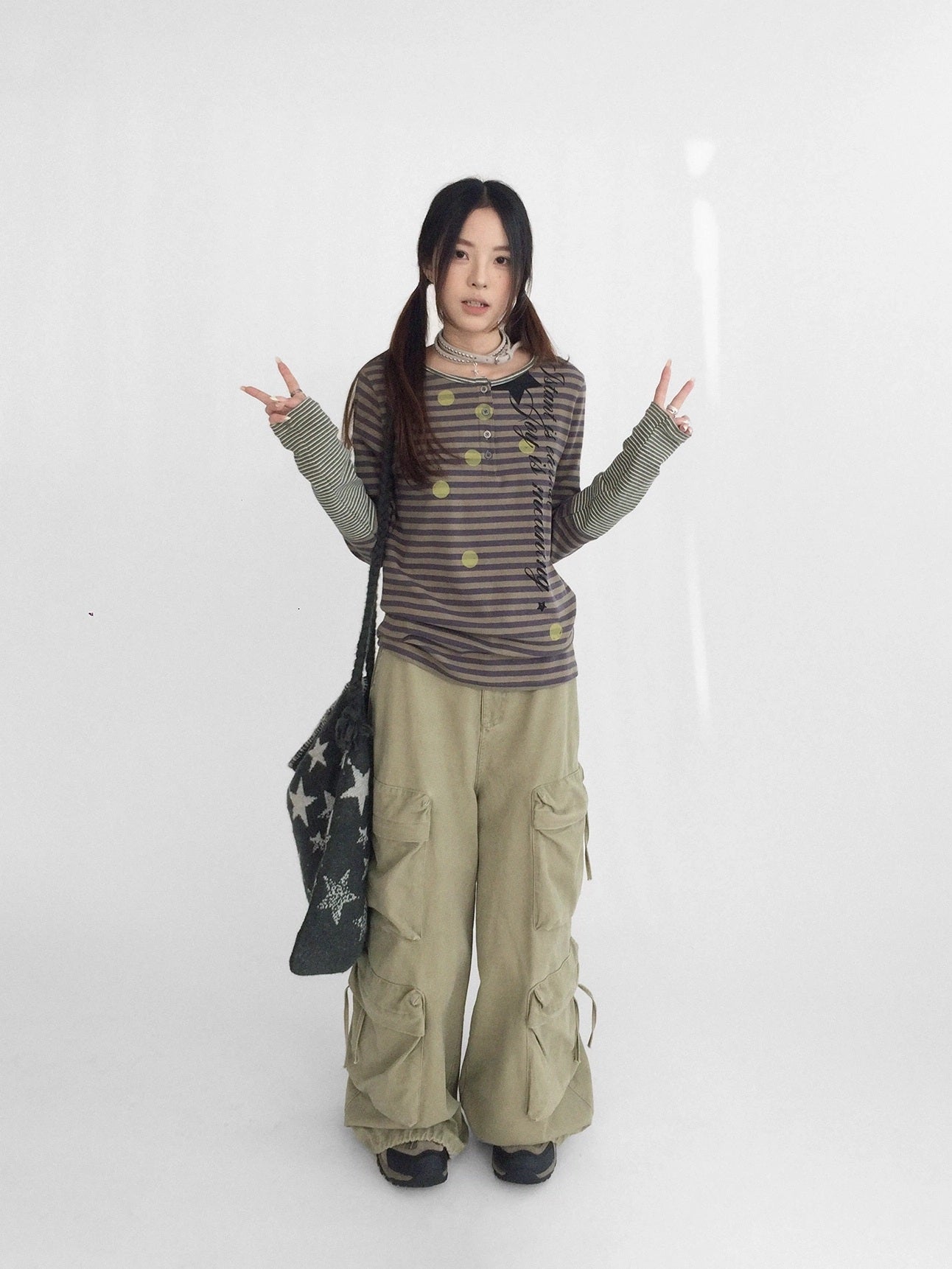 innomoood High Waist Vintage Washed Wide Leg Loose Cotton Pockets Zipper Women Pants