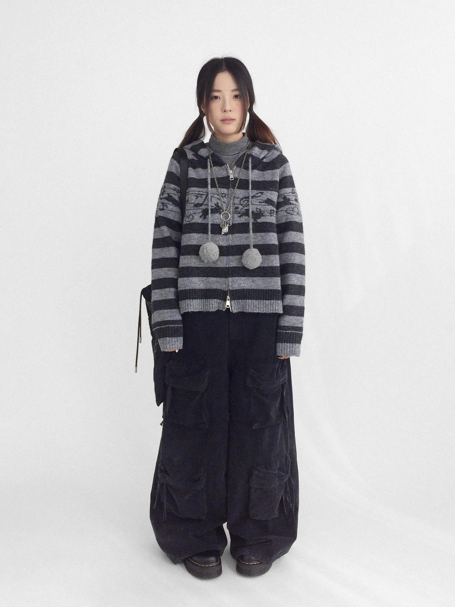 innomoood High Waist Vintage Washed Wide Leg Loose Cotton Pockets Zipper Women Pants