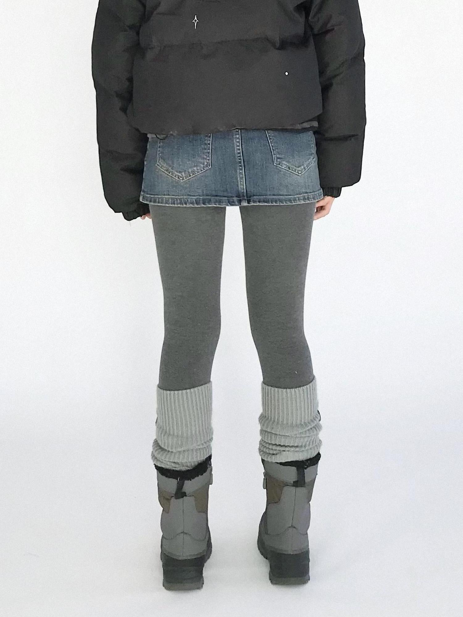 innomoood High Waisted Fleece Lined Tights Stretch Gray Seamless Winter Warm