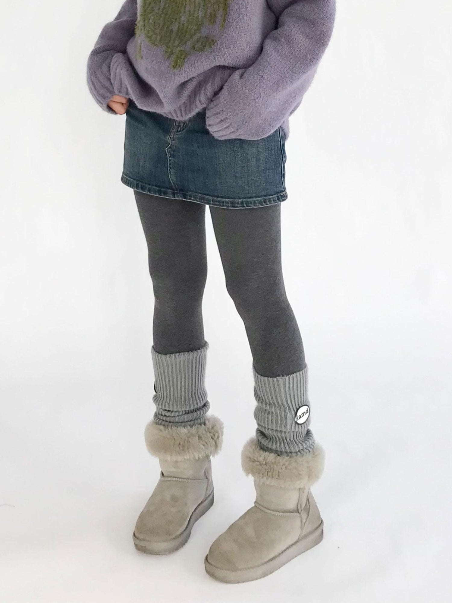 innomoood High Waisted Fleece Lined Tights Stretch Gray Seamless Winter Warm