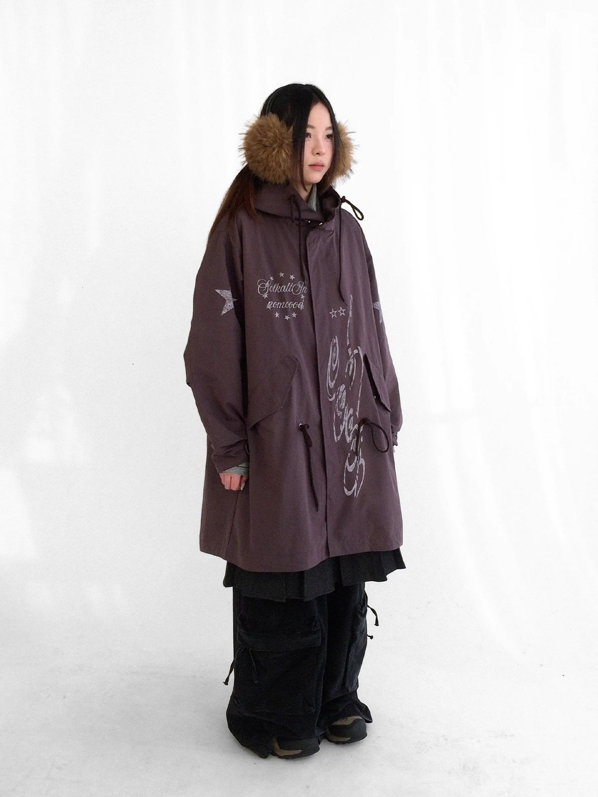 innomoood Insulated Polyester Loose Fit Hooded Midlength Commuter Women Zipper Coat