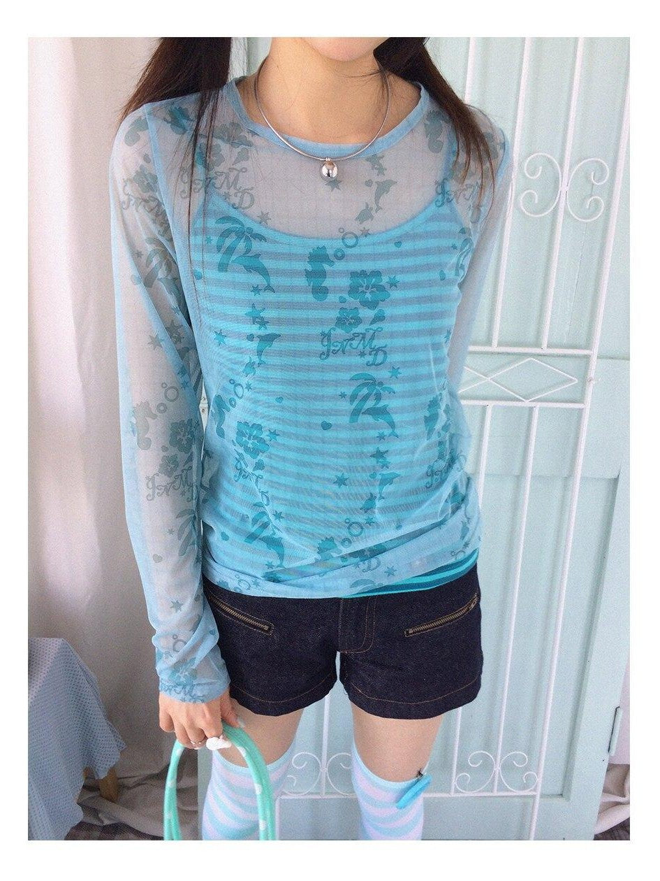innomoood Island Green Dolphin Hibiscus Check Print Women&