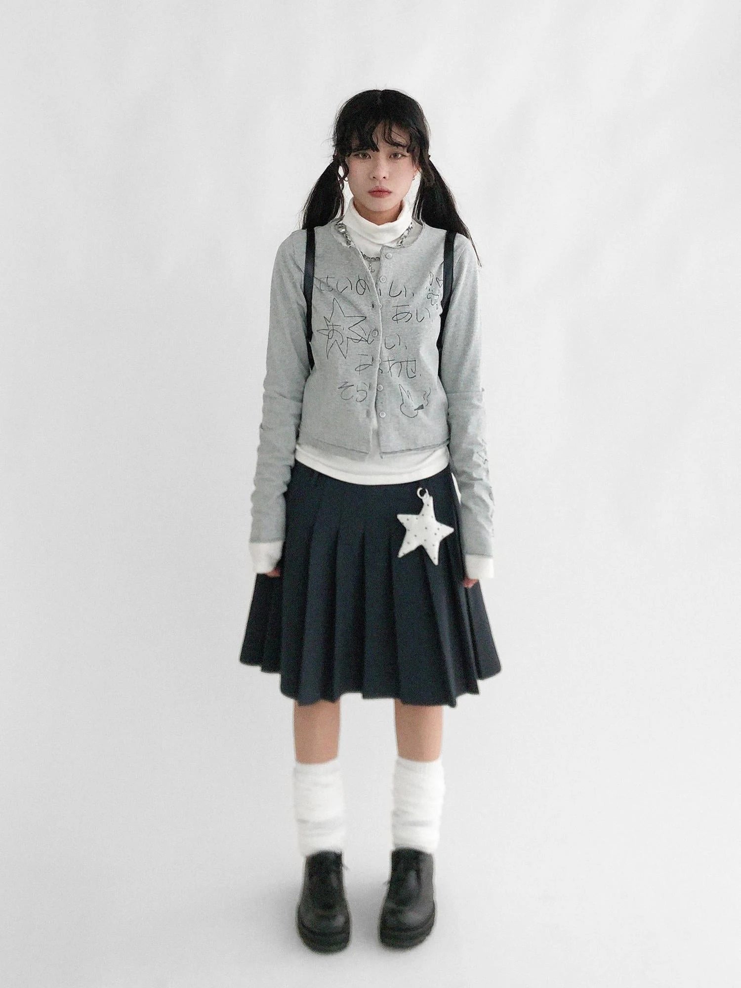 Japanese Manga Sketch Feel Open Front T-shirt Long Sleeve Short Coat Thin Inner Layer