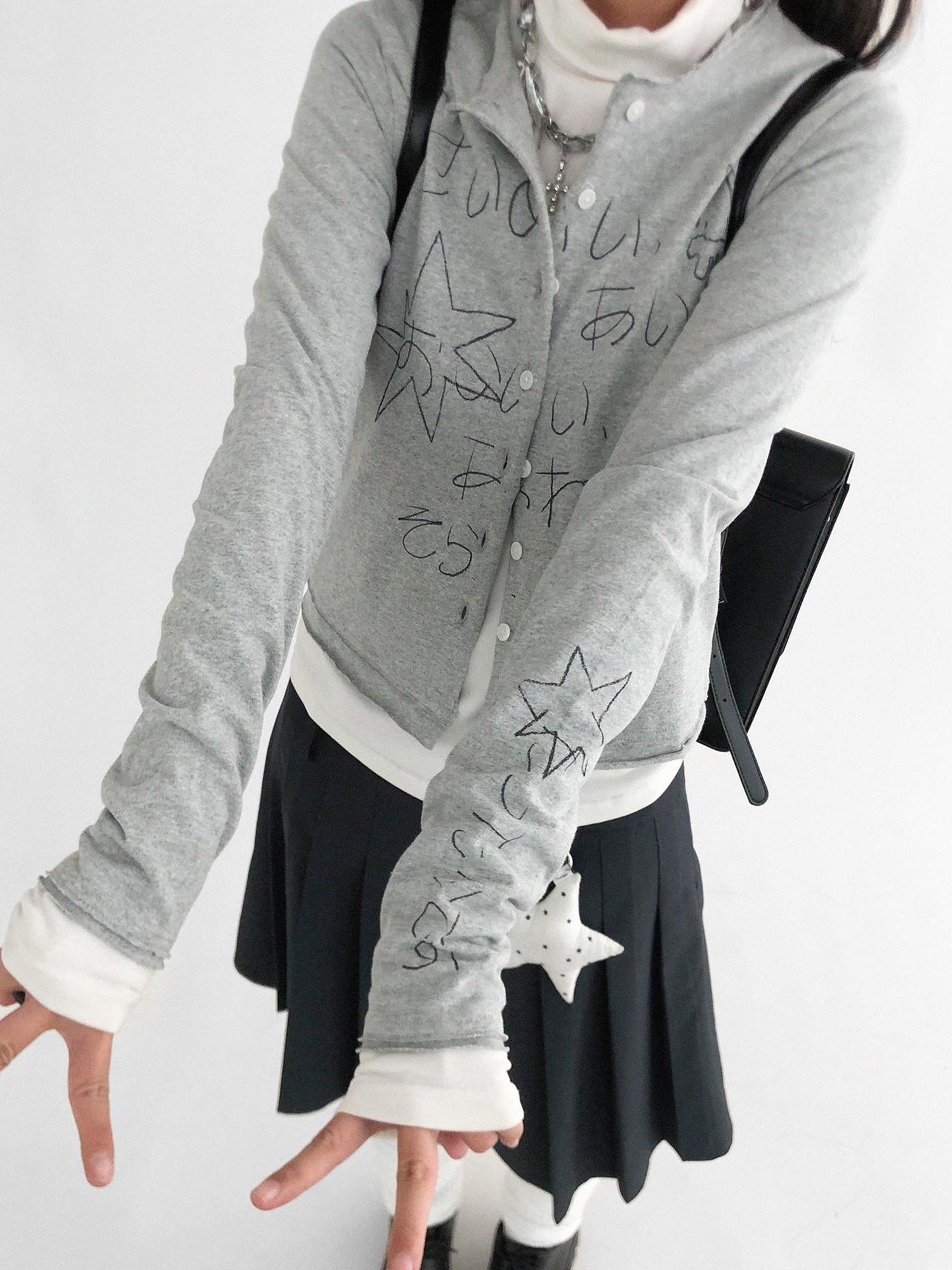 innomoood Japanese Manga Sketch Feel Open Front T-shirt Long Sleeve Short Coat Thin Inner Layer