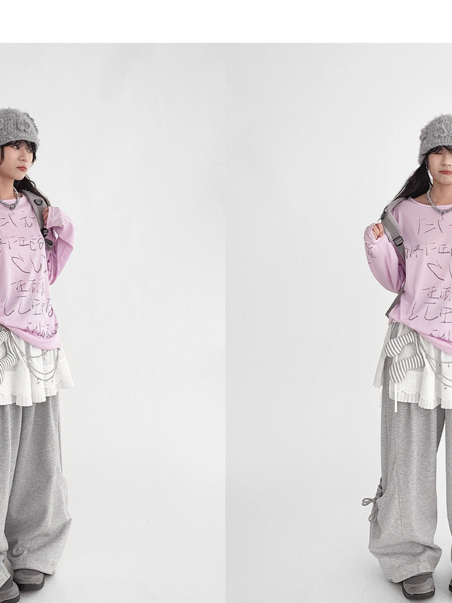 Japanese Script Handwritten Print Long Sleeve T-shirt Sheer Sun Protection Cover Up Top V-neck