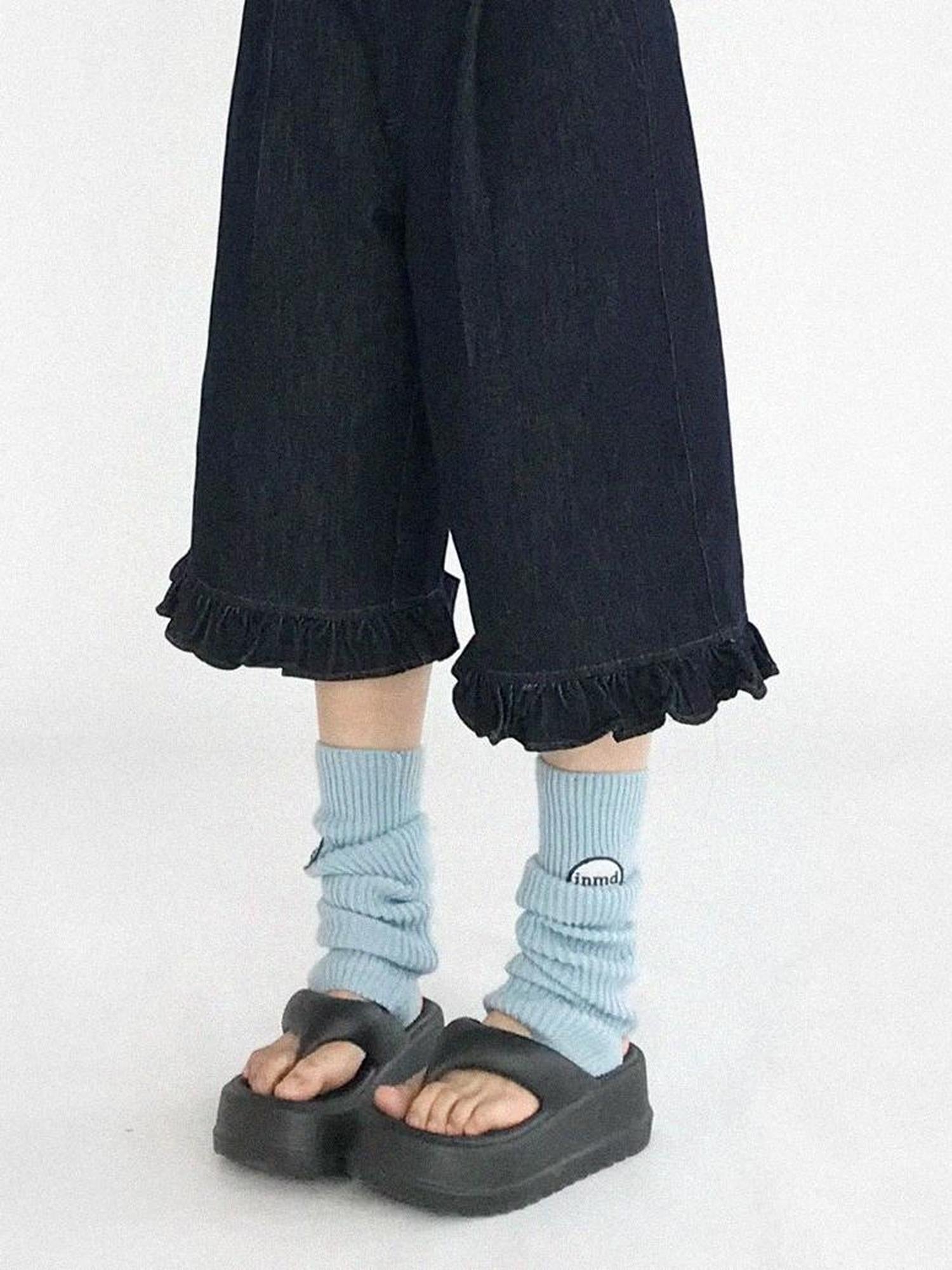 innomoood Knitted Logo Embroidered Ankle Leg Warmers