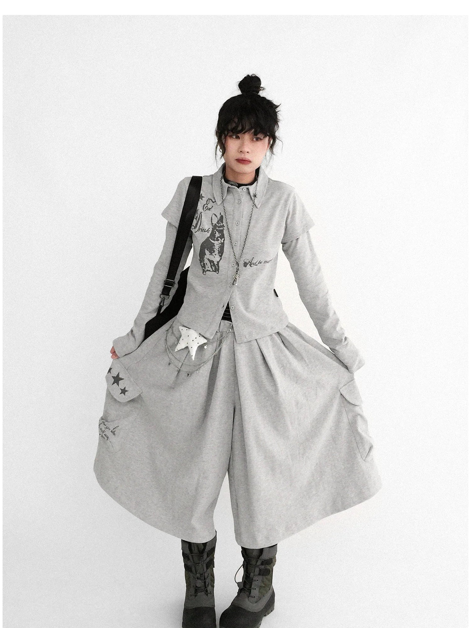 Knitted Skort With 3D Pocket And Print