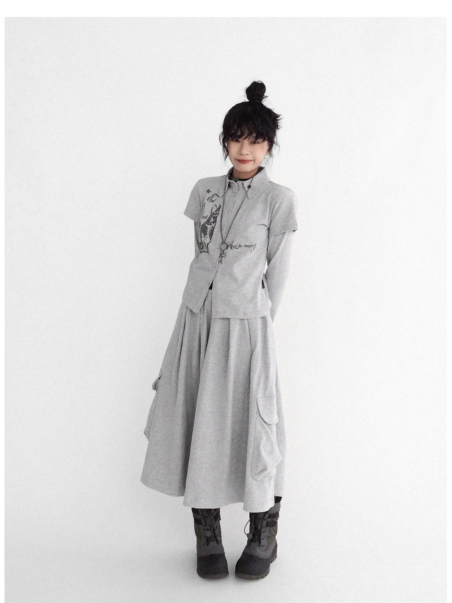 Knitted Skort With 3D Pocket And Print