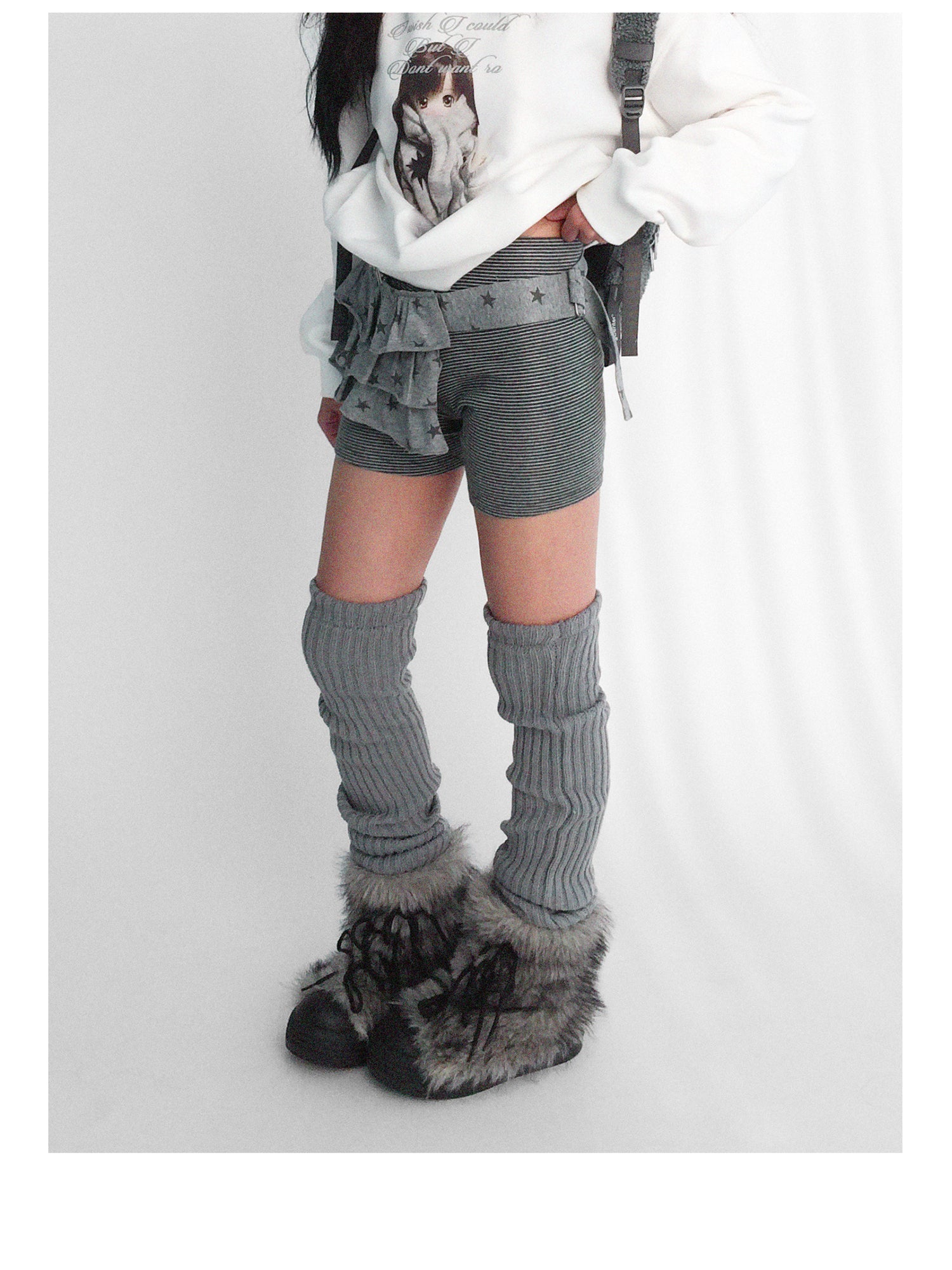 innomoood Layered Star Print Knit Skirt With Detachable Waist Pack
