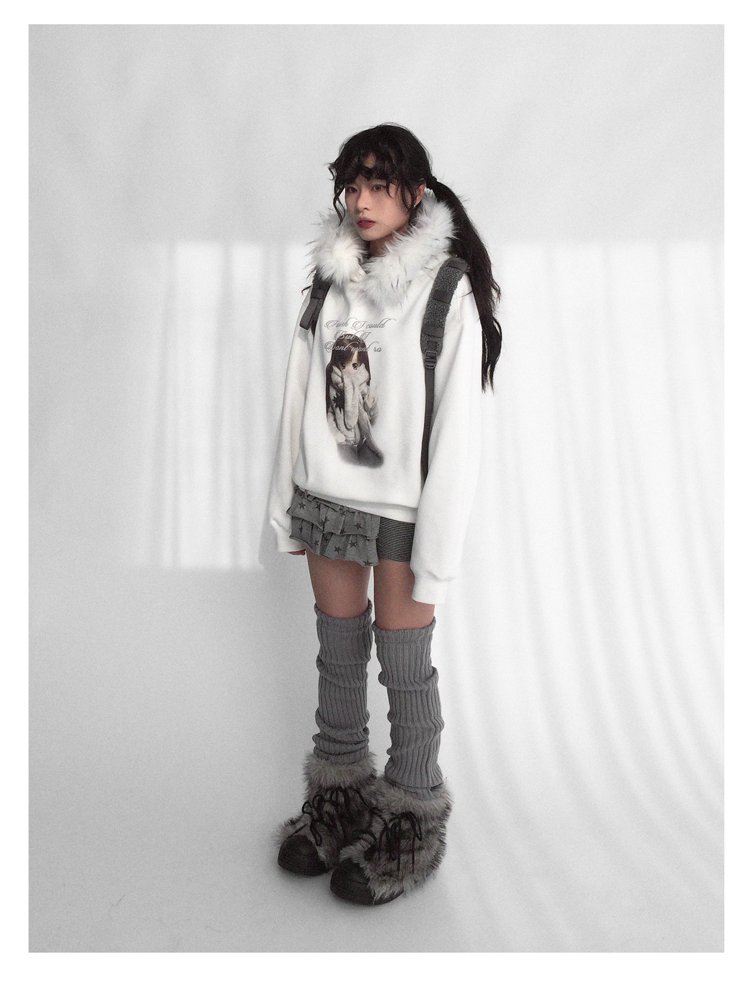innomoood Layered Star Print Knit Skirt With Detachable Waist Pack