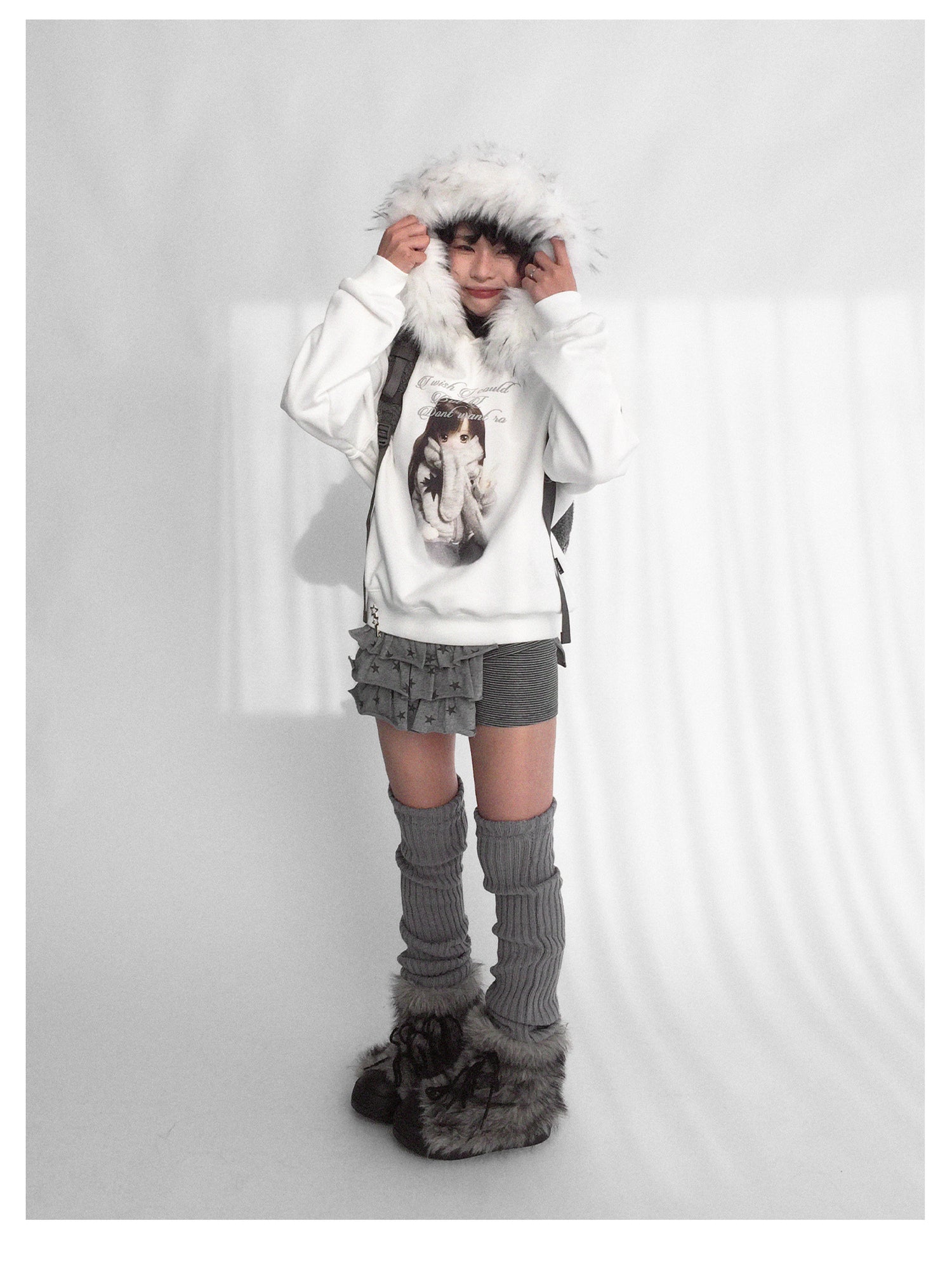 innomoood Layered Star Print Knit Skirt With Detachable Waist Pack
