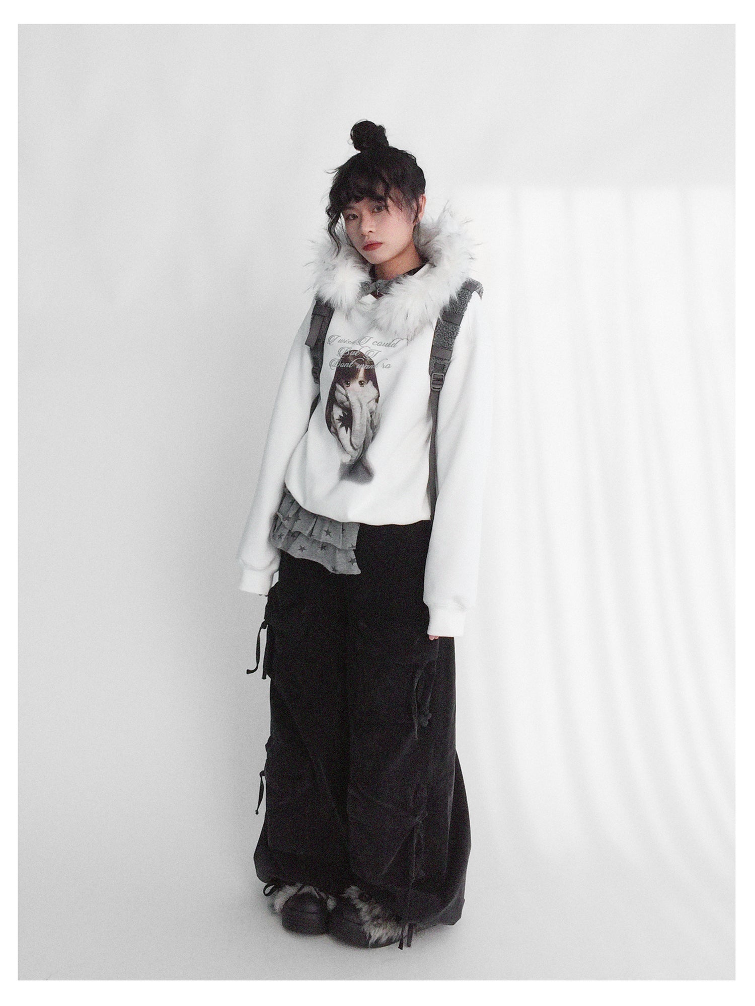 innomoood Layered Star Print Knit Skirt With Detachable Waist Pack