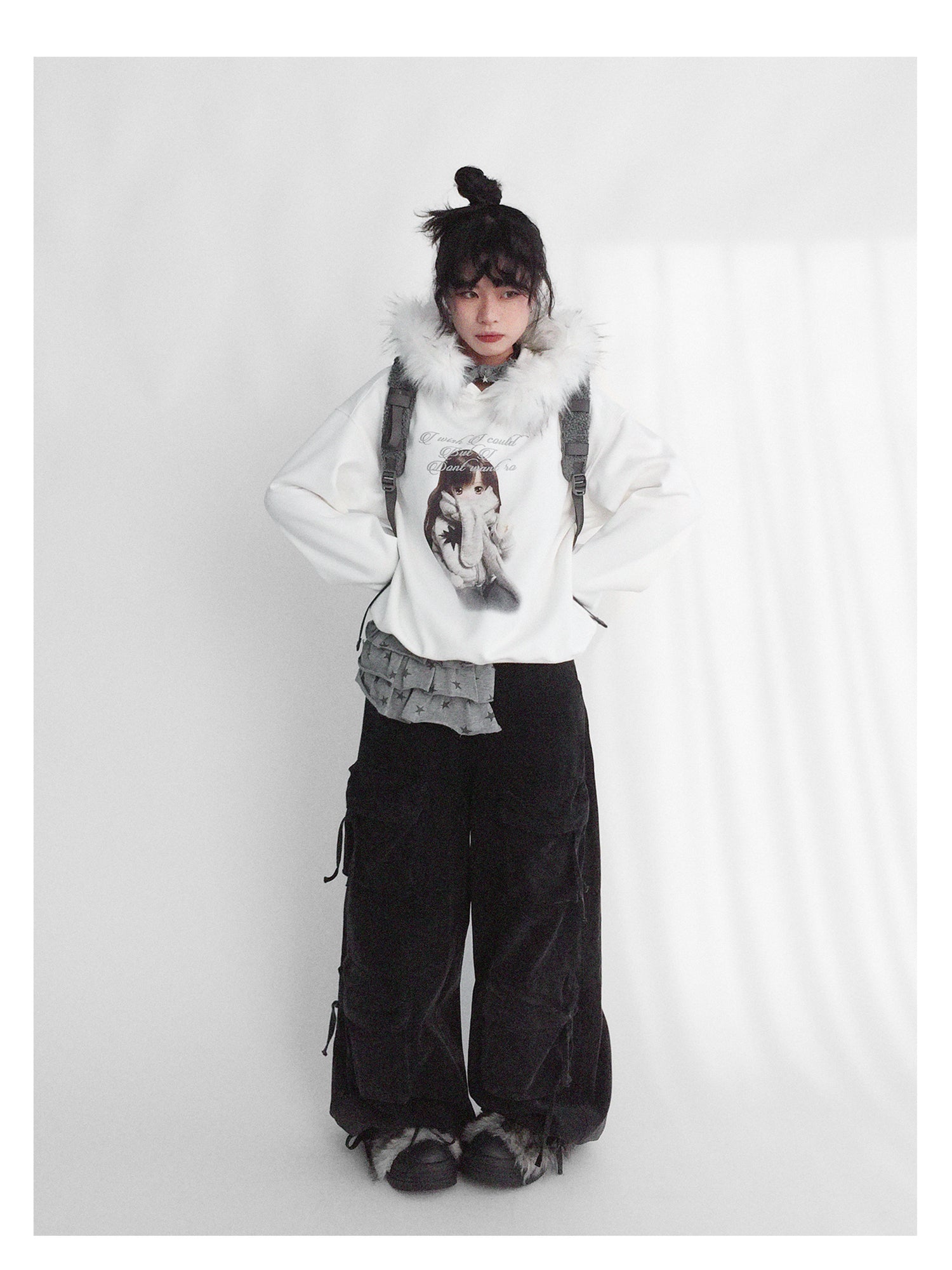 innomoood Layered Star Print Knit Skirt With Detachable Waist Pack