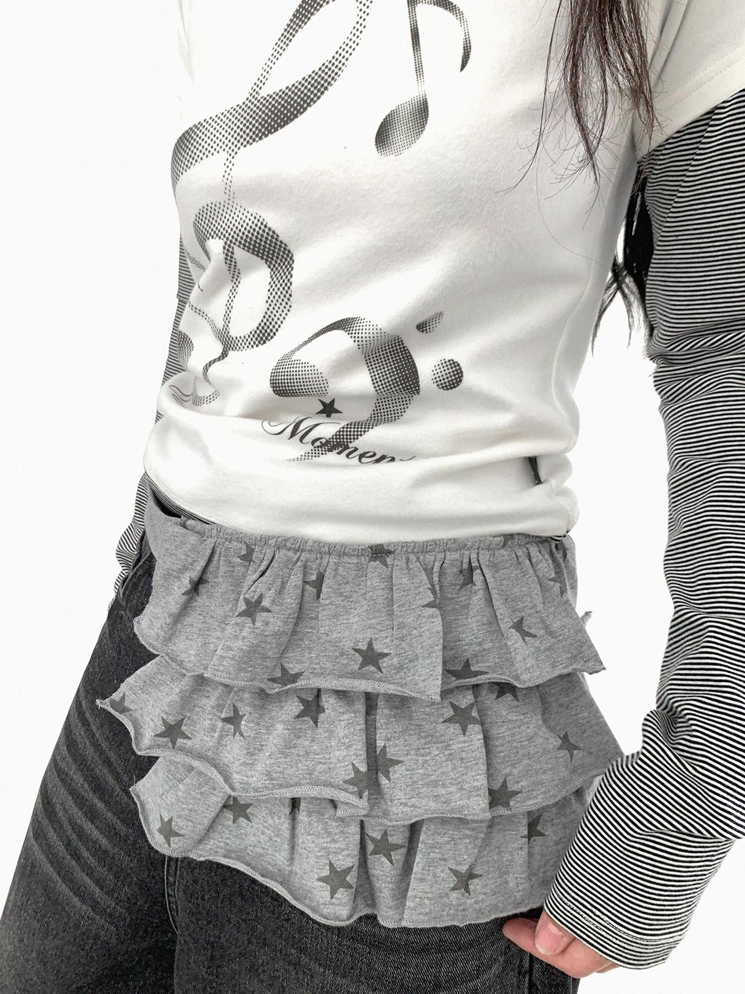 innomoood Layered Star Print Knit Skirt With Detachable Waist Pack