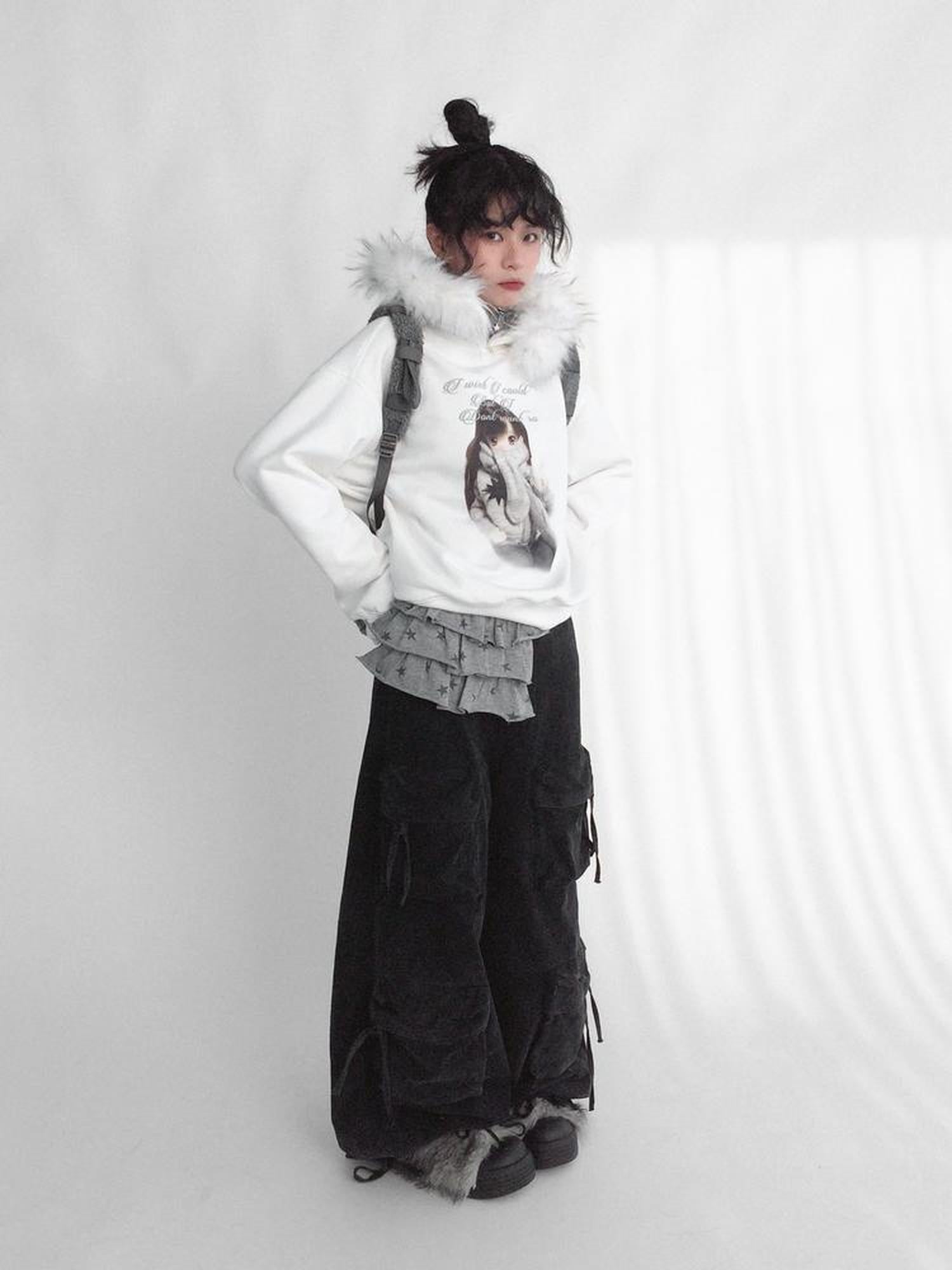 innomoood Layered Star Print Knit Skirt With Detachable Waist Pack