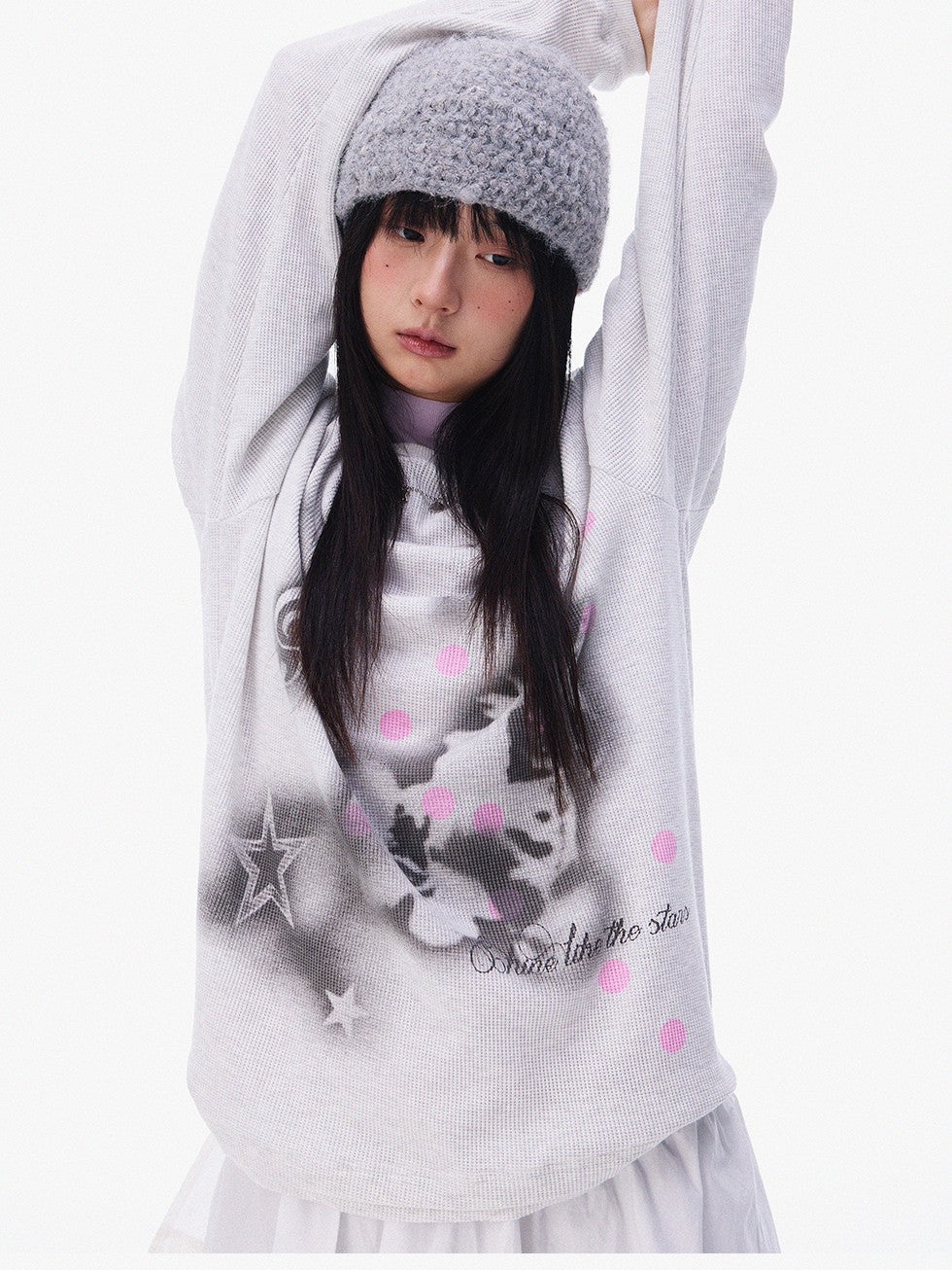 innomoood Light Gray Spray Pony Polka Dot Print Women&