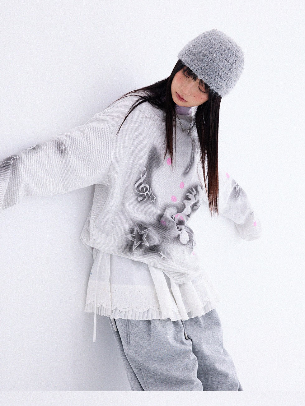 innomoood Light Gray Spray Pony Polka Dot Print Women&