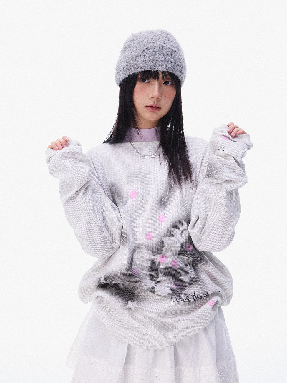 innomoood Light Gray Spray Pony Polka Dot Print Women&
