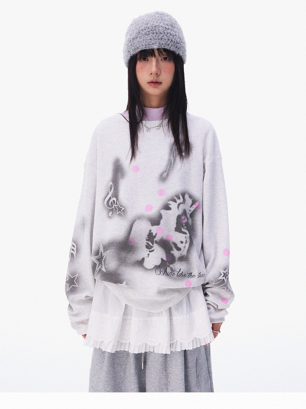 innomoood Light Gray Spray Pony Polka Dot Print Women&