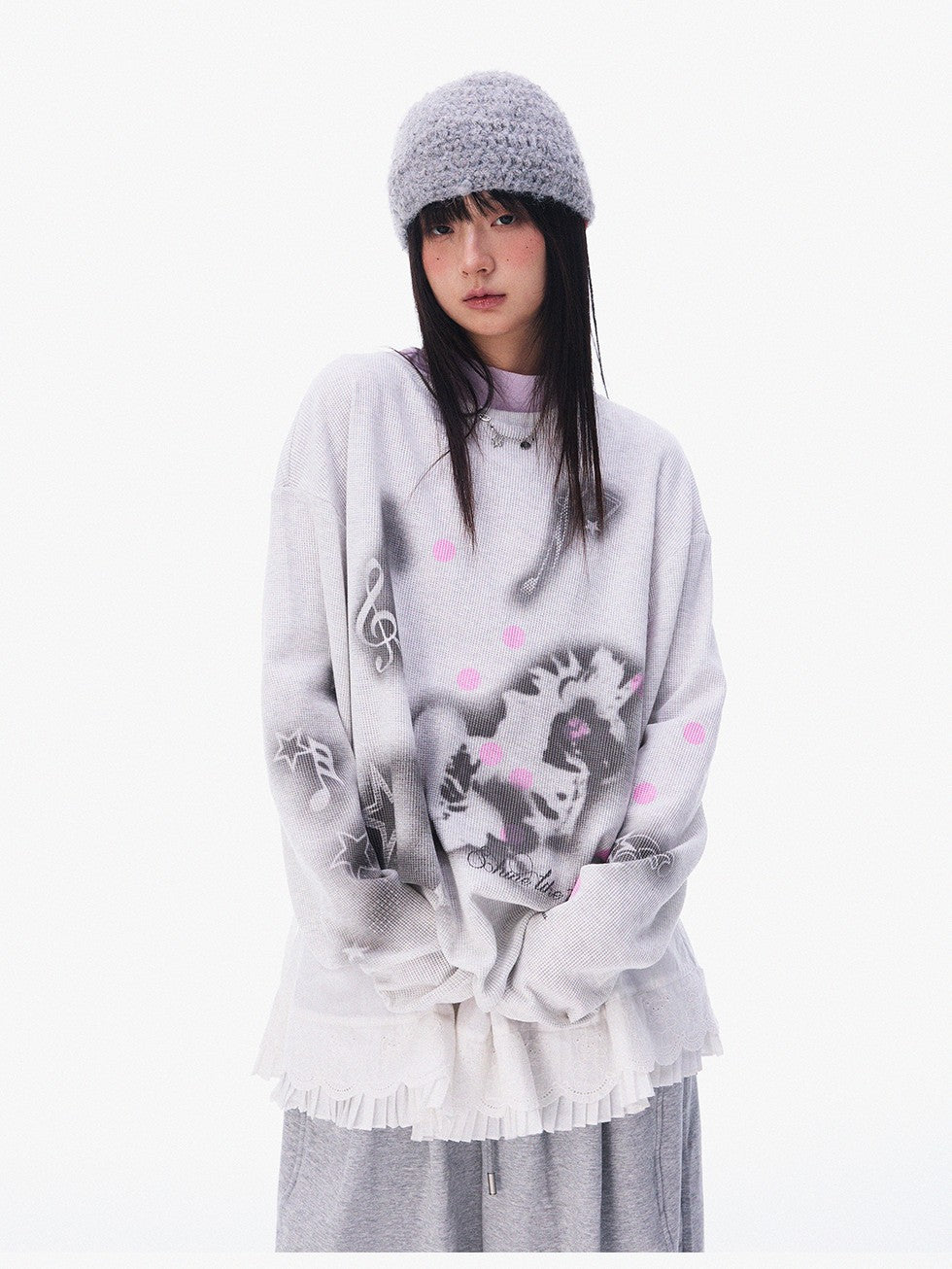 innomoood Light Gray Spray Pony Polka Dot Print Women&