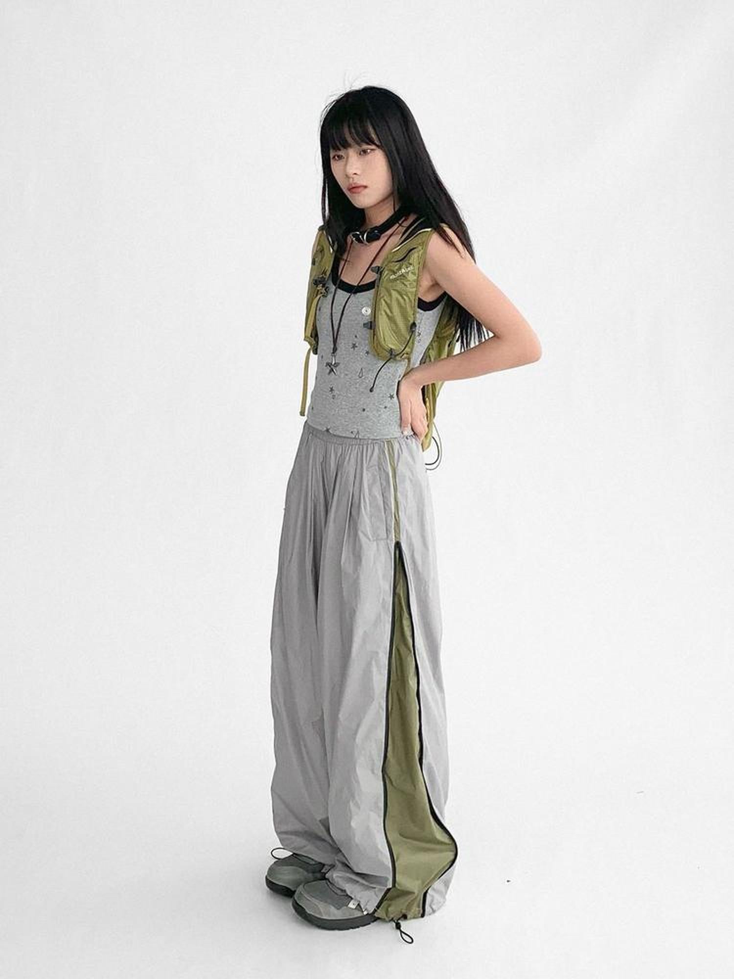 innomoood Lightweight Reflective Contrast Zip Outdoor Sports Pants