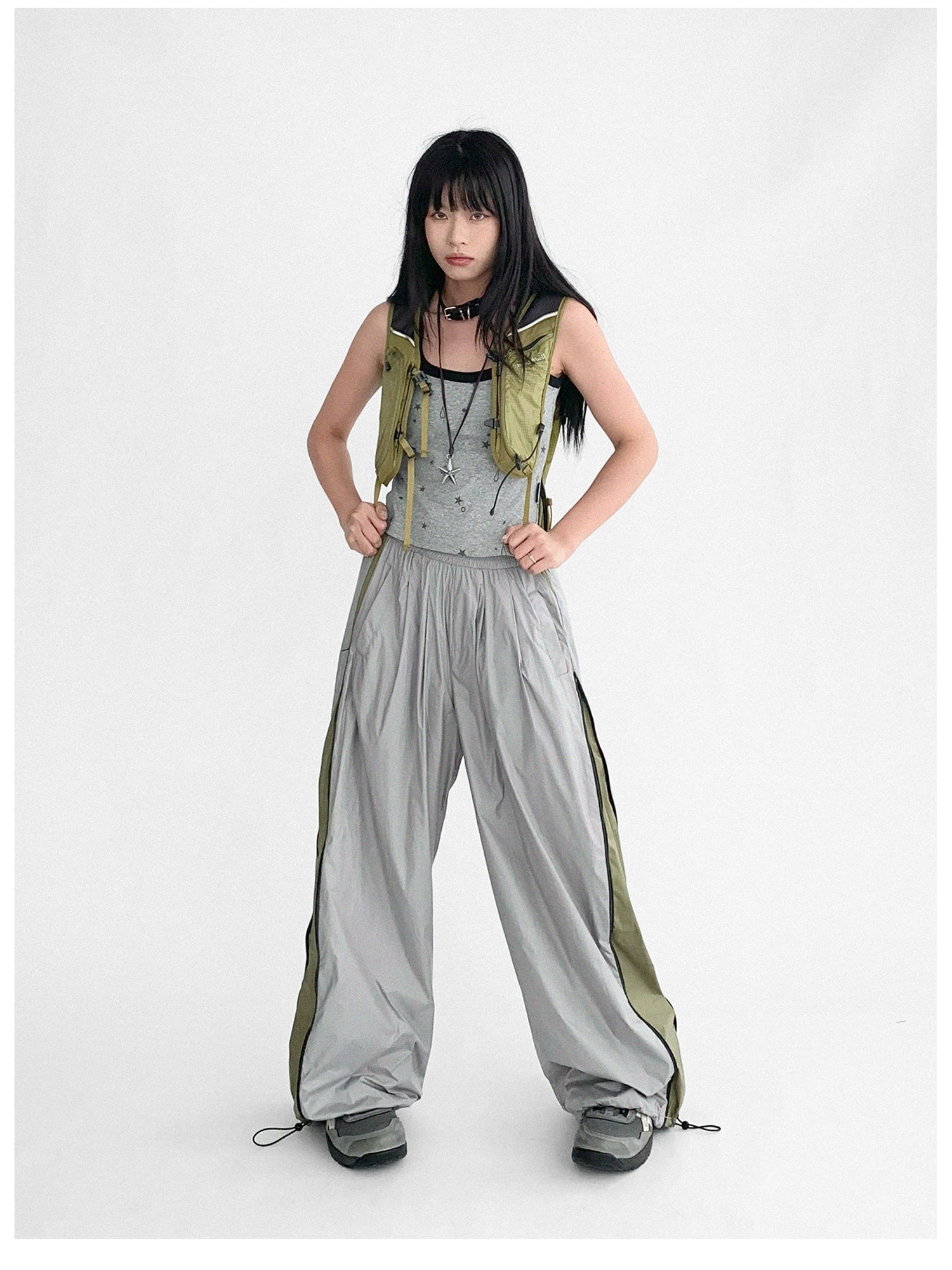 innomoood Lightweight Reflective Contrast Zip Outdoor Sports Pants