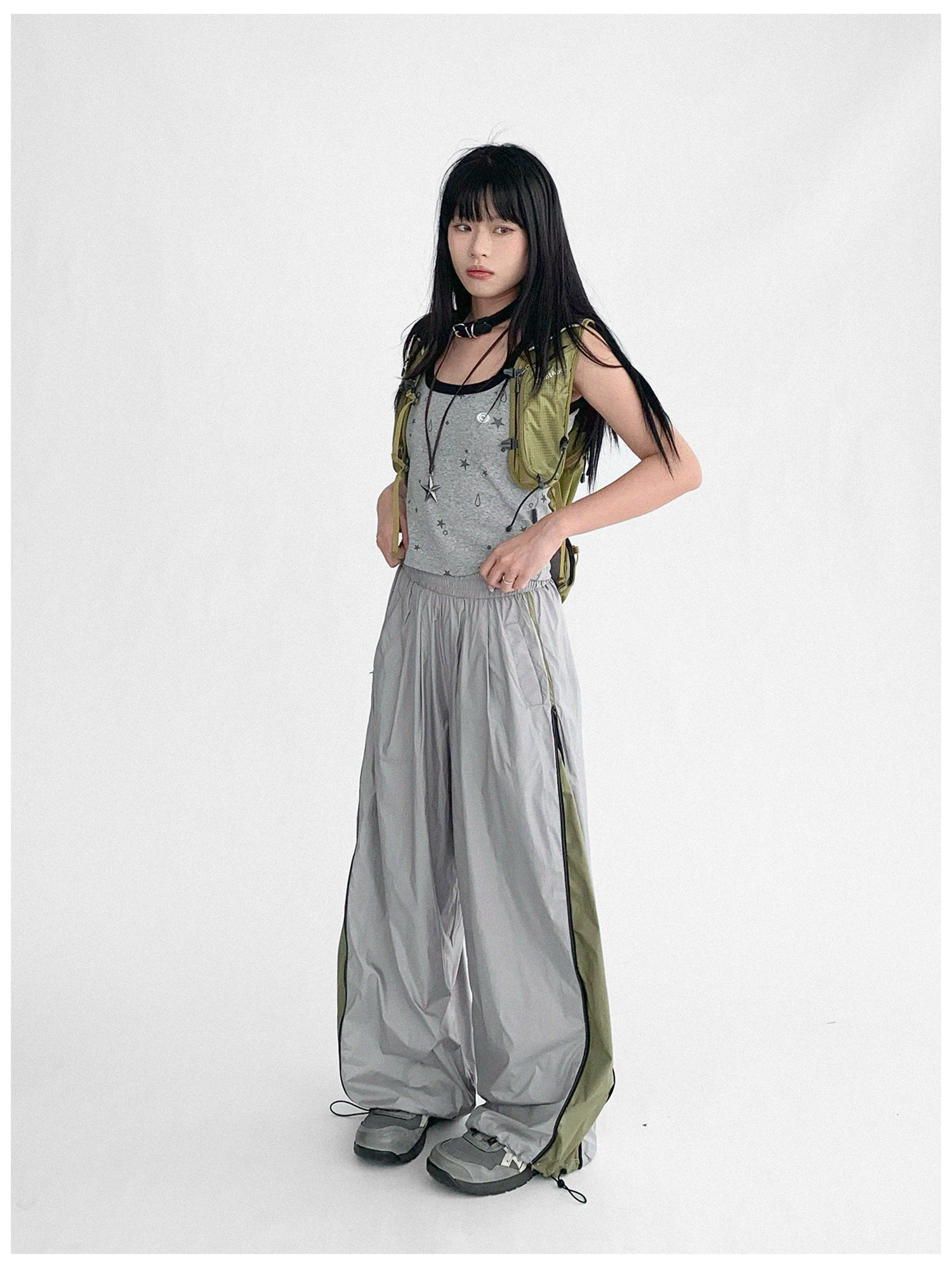 innomoood Lightweight Reflective Contrast Zip Outdoor Sports Pants
