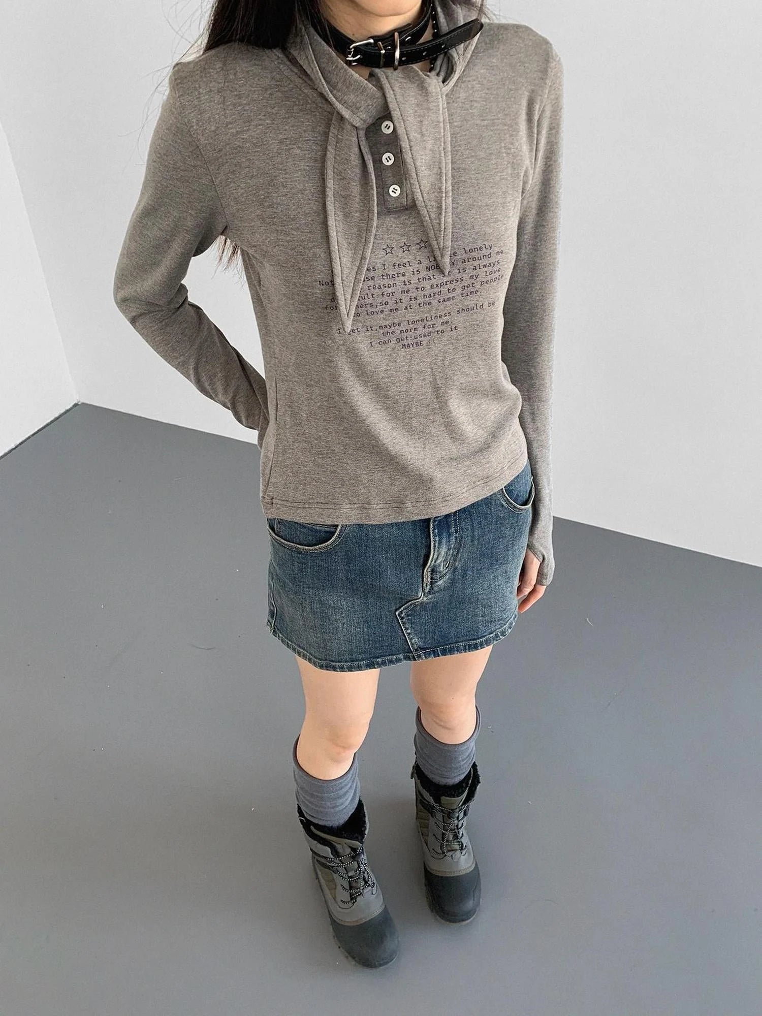 Lonely Letter Print Hooded Long Sleeve T-shirt