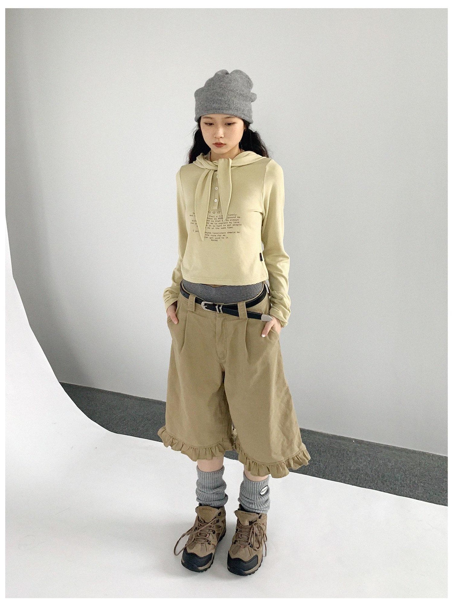 innomoood Lonely Letter Print Hooded Long Sleeve T-shirt