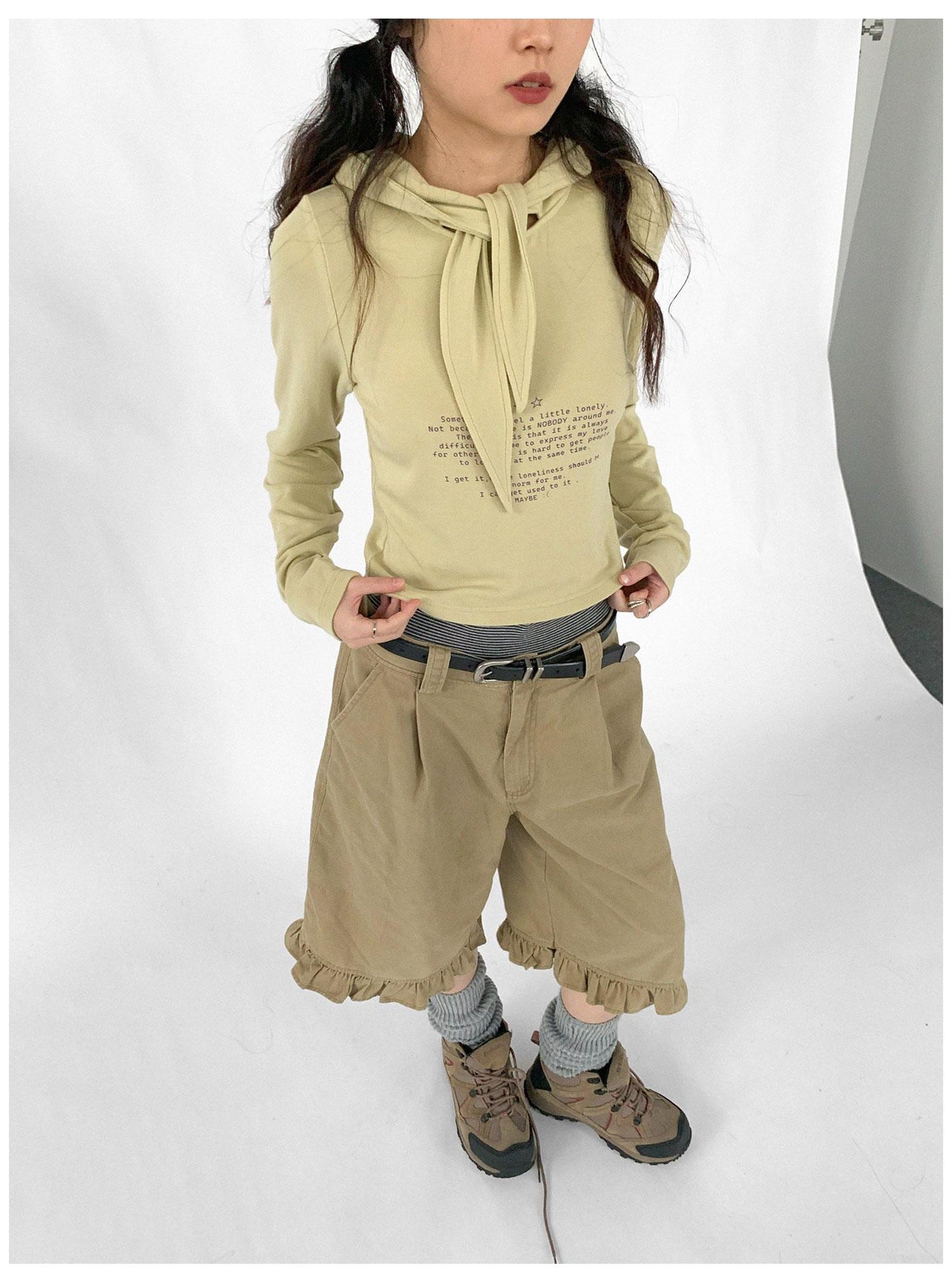 innomoood Lonely Letter Print Hooded Long Sleeve T-shirt