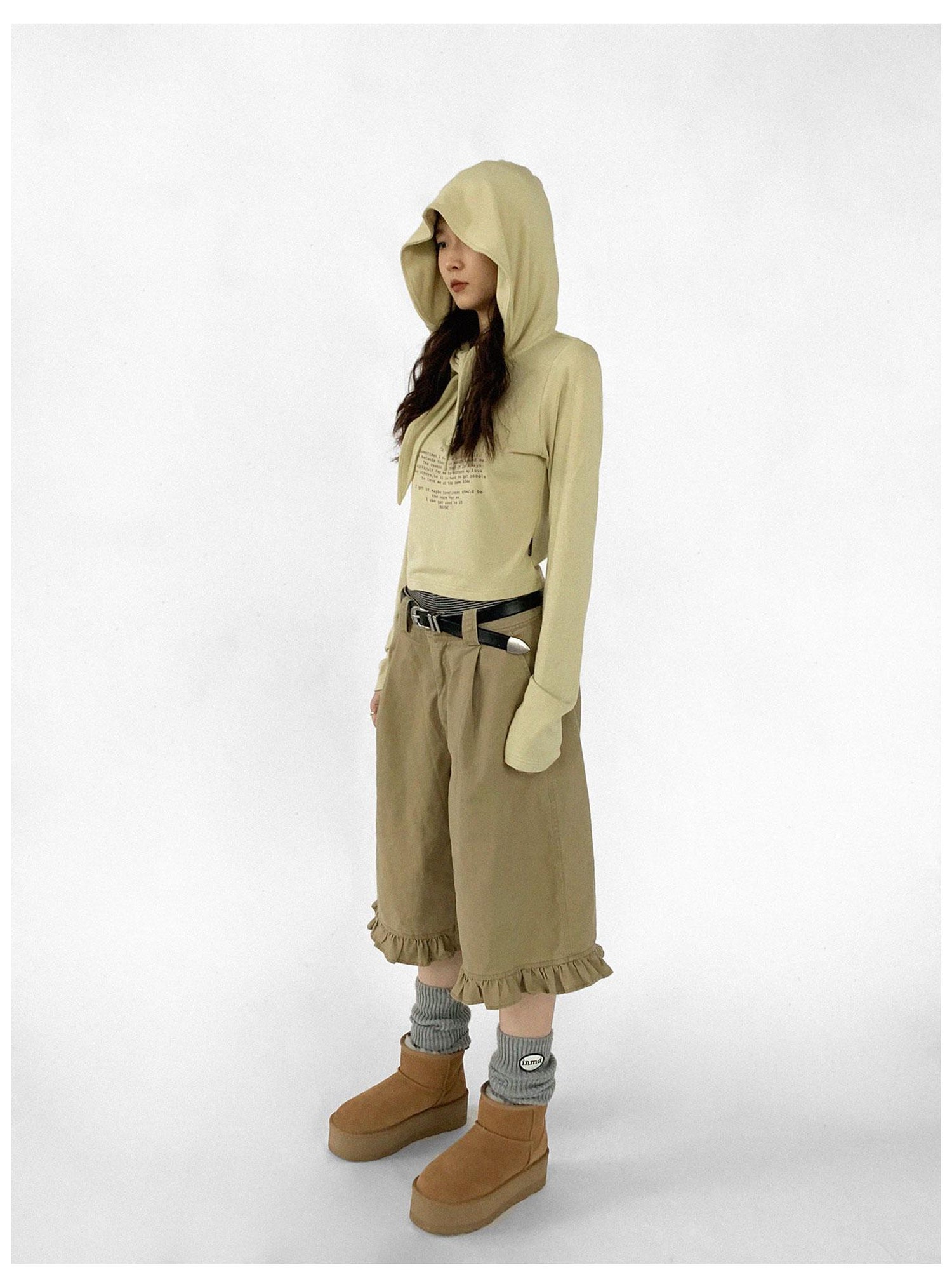 innomoood Lonely Letter Print Hooded Long Sleeve T-shirt