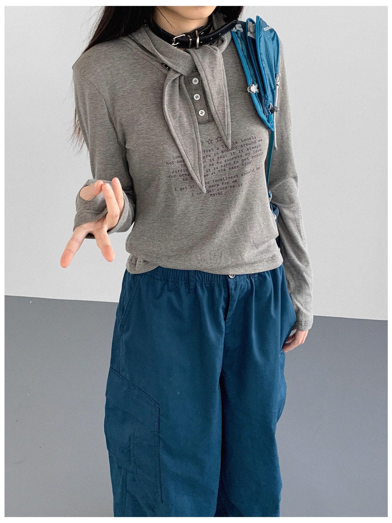 innomoood Lonely Letter Print Hooded Long Sleeve T-shirt