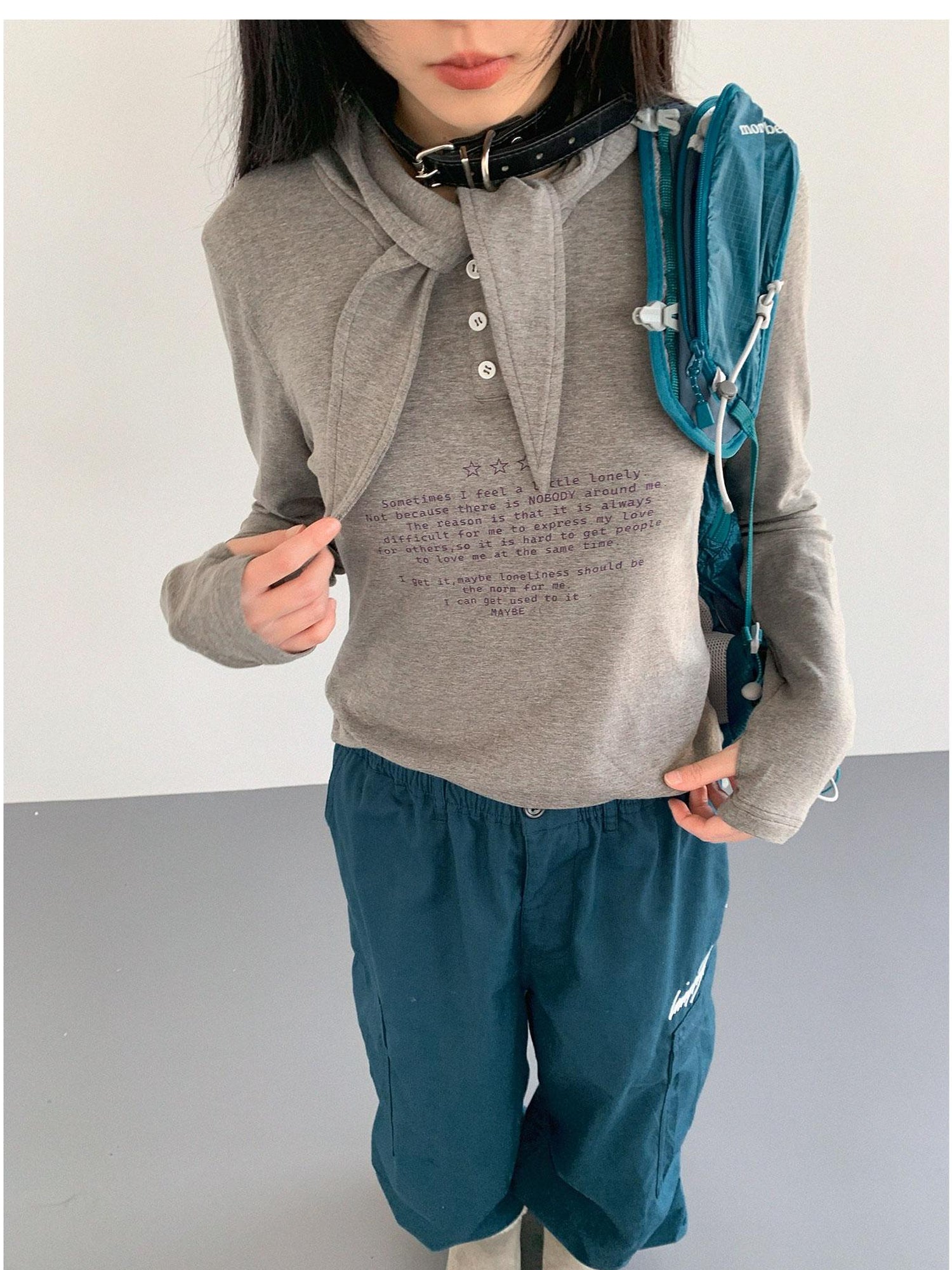 innomoood Lonely Letter Print Hooded Long Sleeve T-shirt