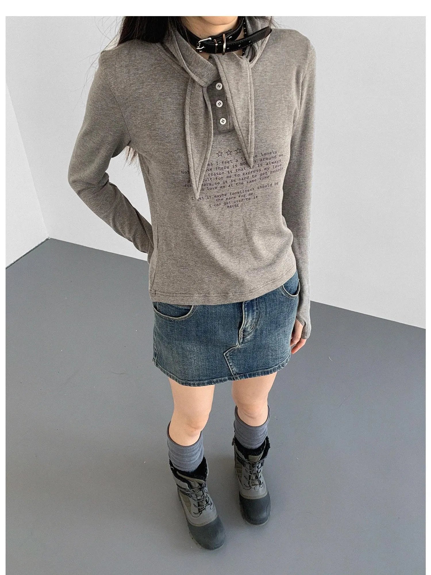 Lonely Letter Print Hooded Long Sleeve T-shirt