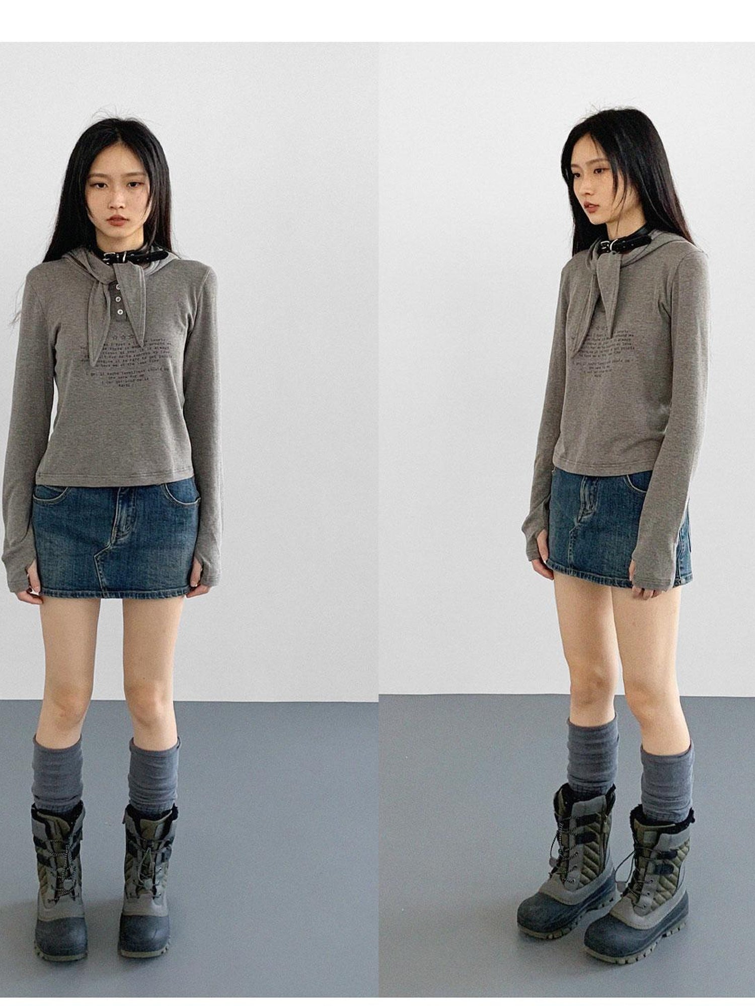 innomoood Lonely Letter Print Hooded Long Sleeve T-shirt