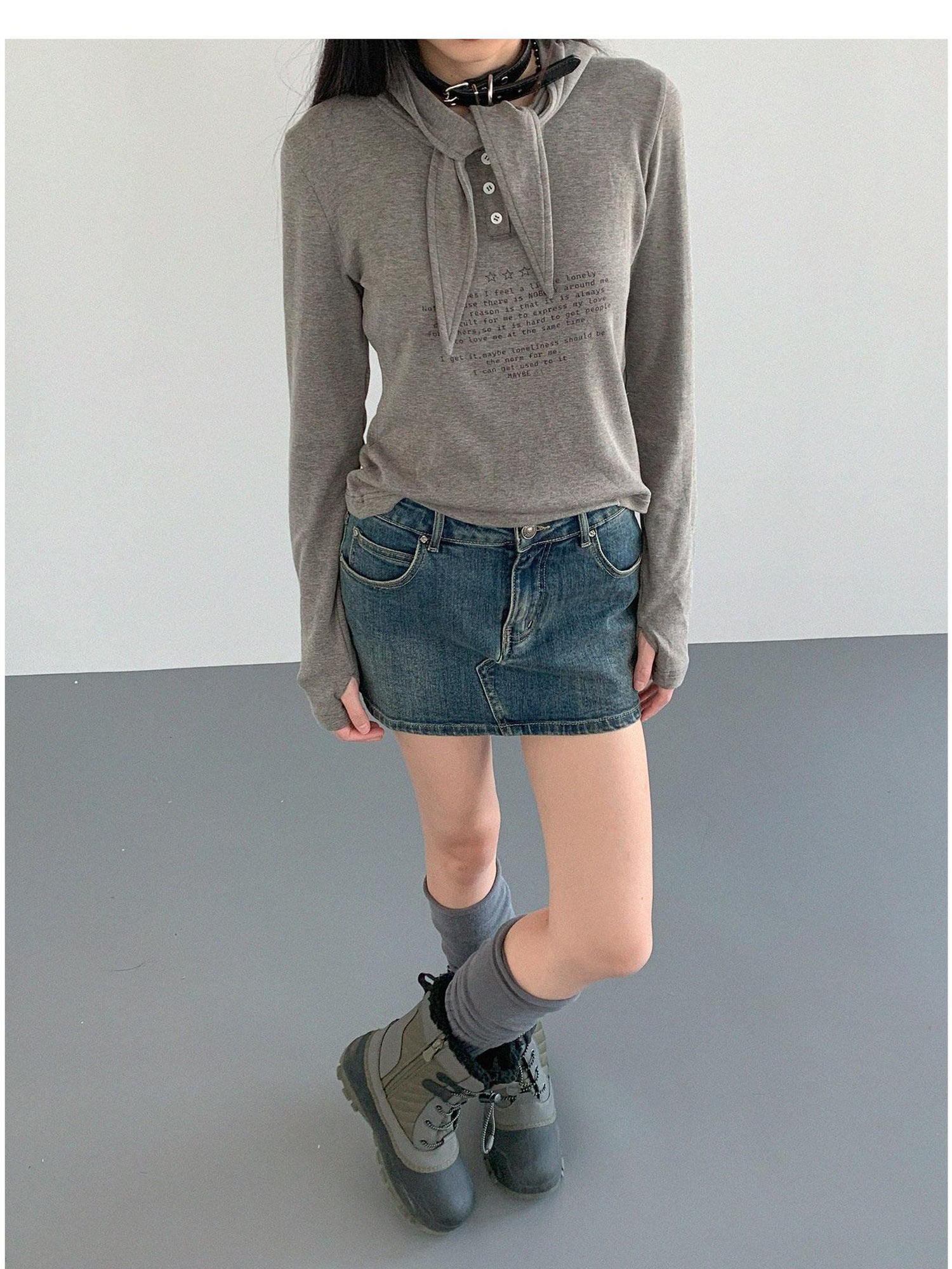 innomoood Lonely Letter Print Hooded Long Sleeve T-shirt