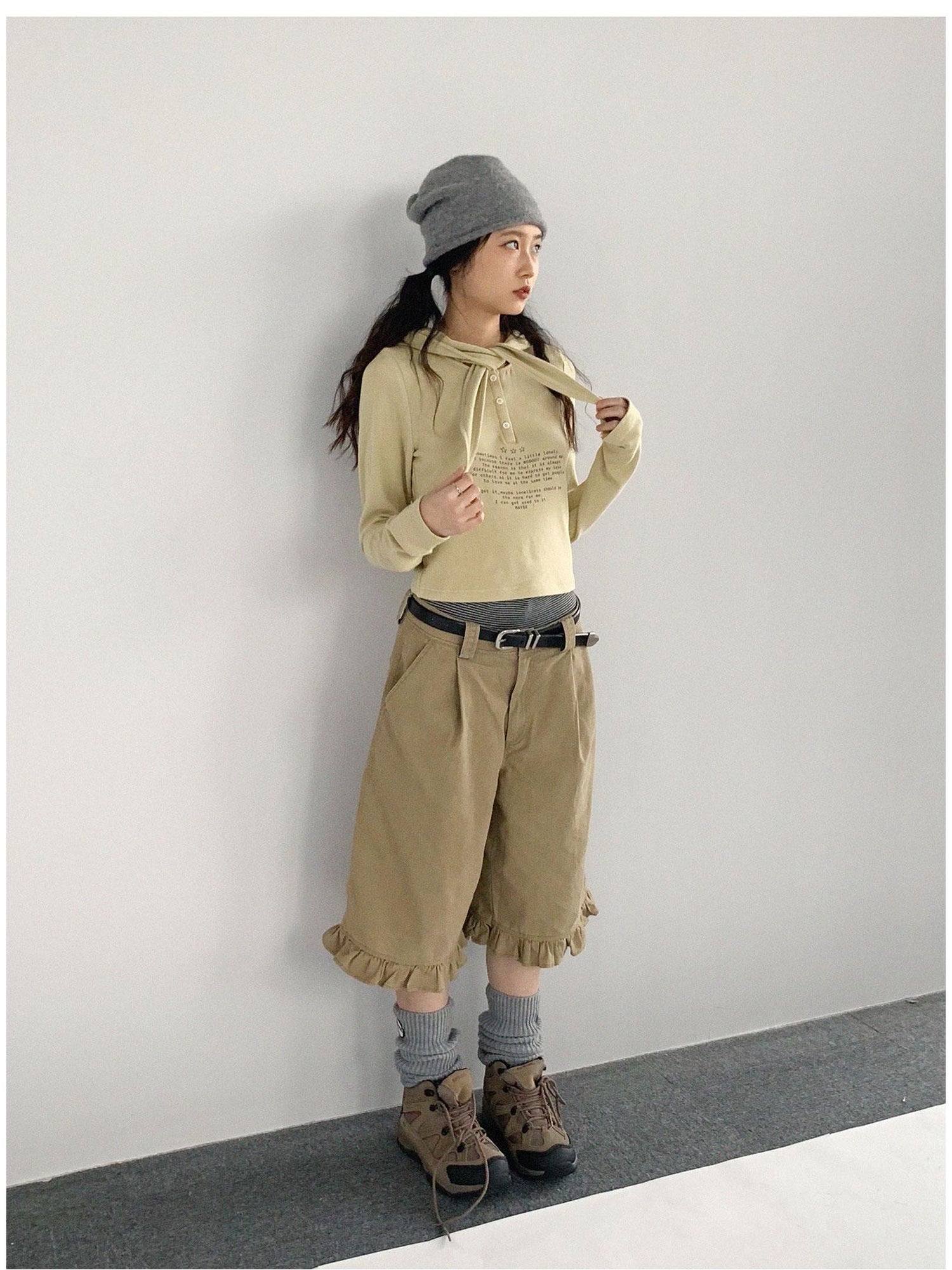 innomoood Lonely Letter Print Hooded Long Sleeve T-shirt