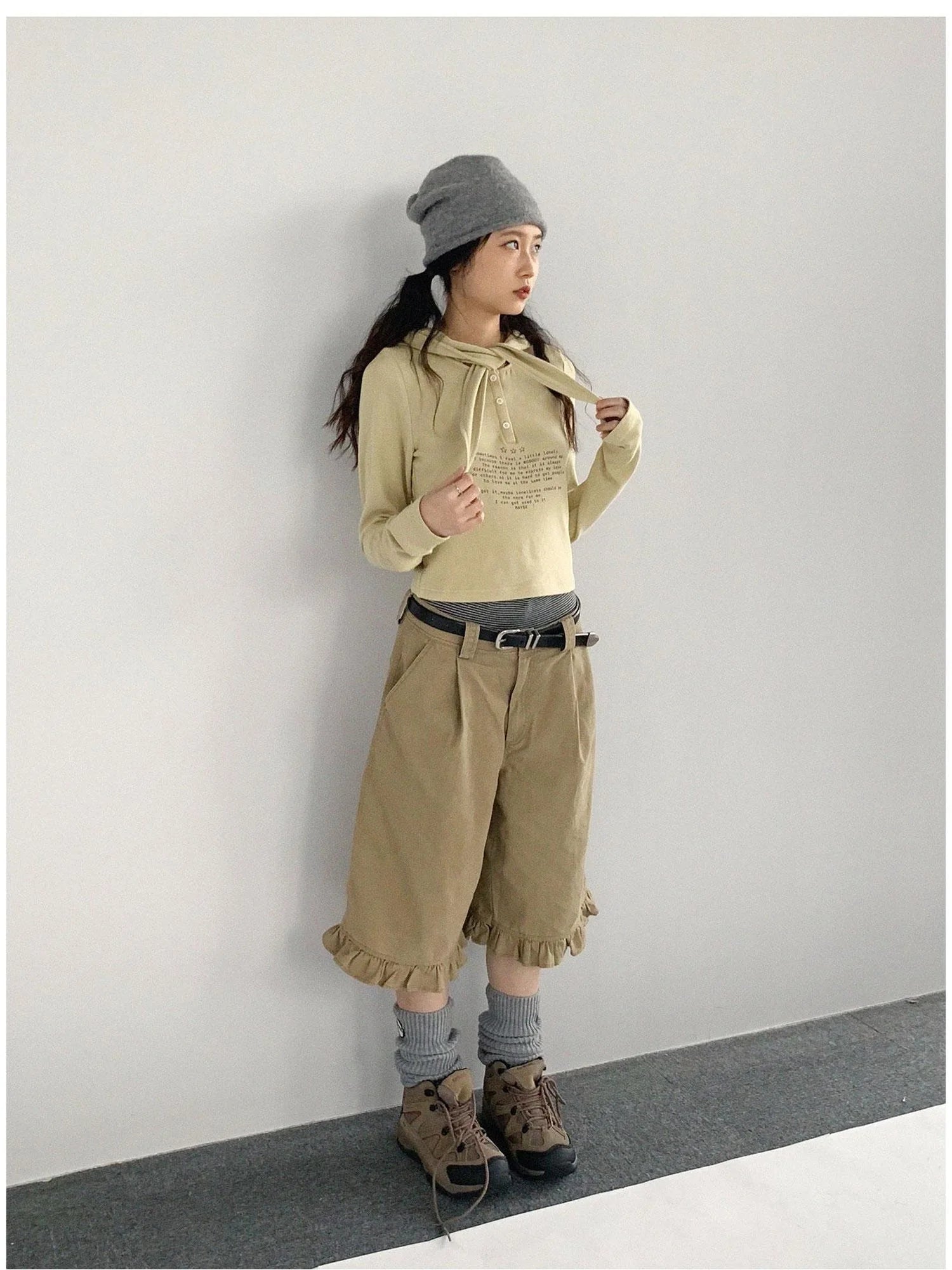 Lonely Letter Print Hooded Long Sleeve T-shirt